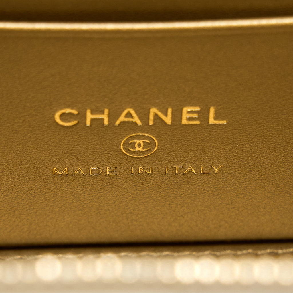 CHANEL PEARL CRUSH LONG VANITY CASE LAMBSKIN WHITE BRUSHED GHW