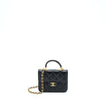CHANEL TOP HANDLE MINI FLAP CARD HOLDER LAMBSKIN BLACK GHW