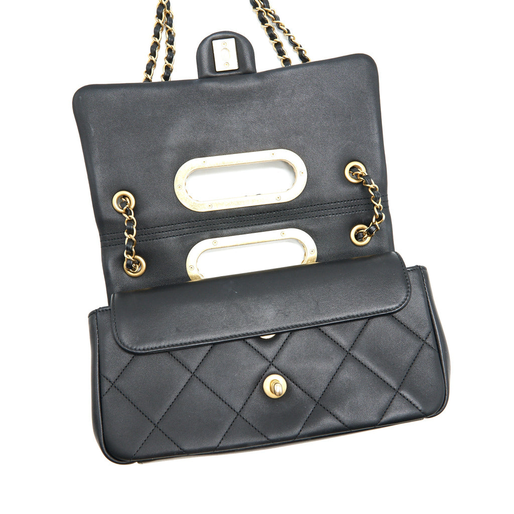 CHANEL 20P A REAL CLUTCH FLAP BAG BLACK