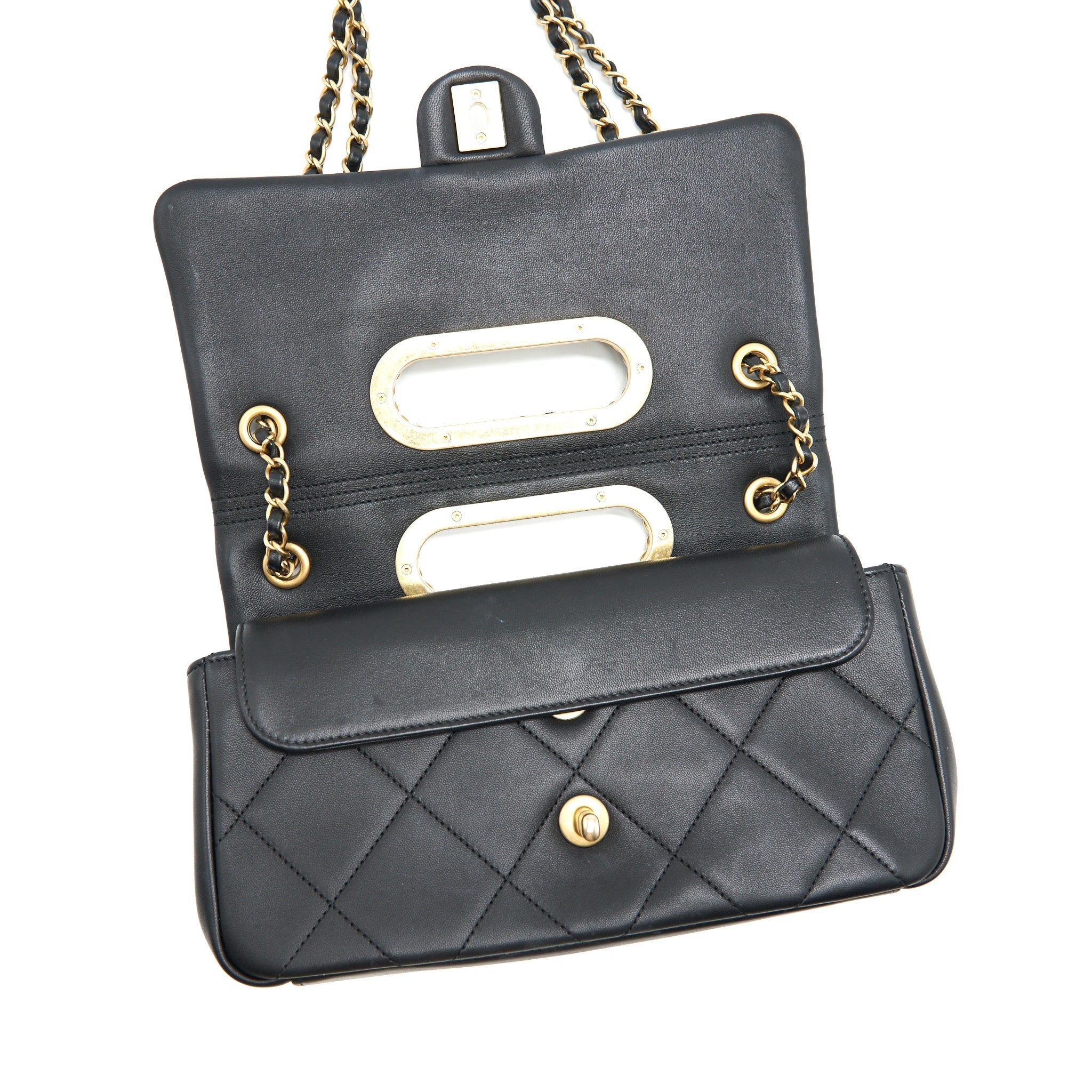 CHANEL 20P A REAL CLUTCH FLAP BAG BLACK