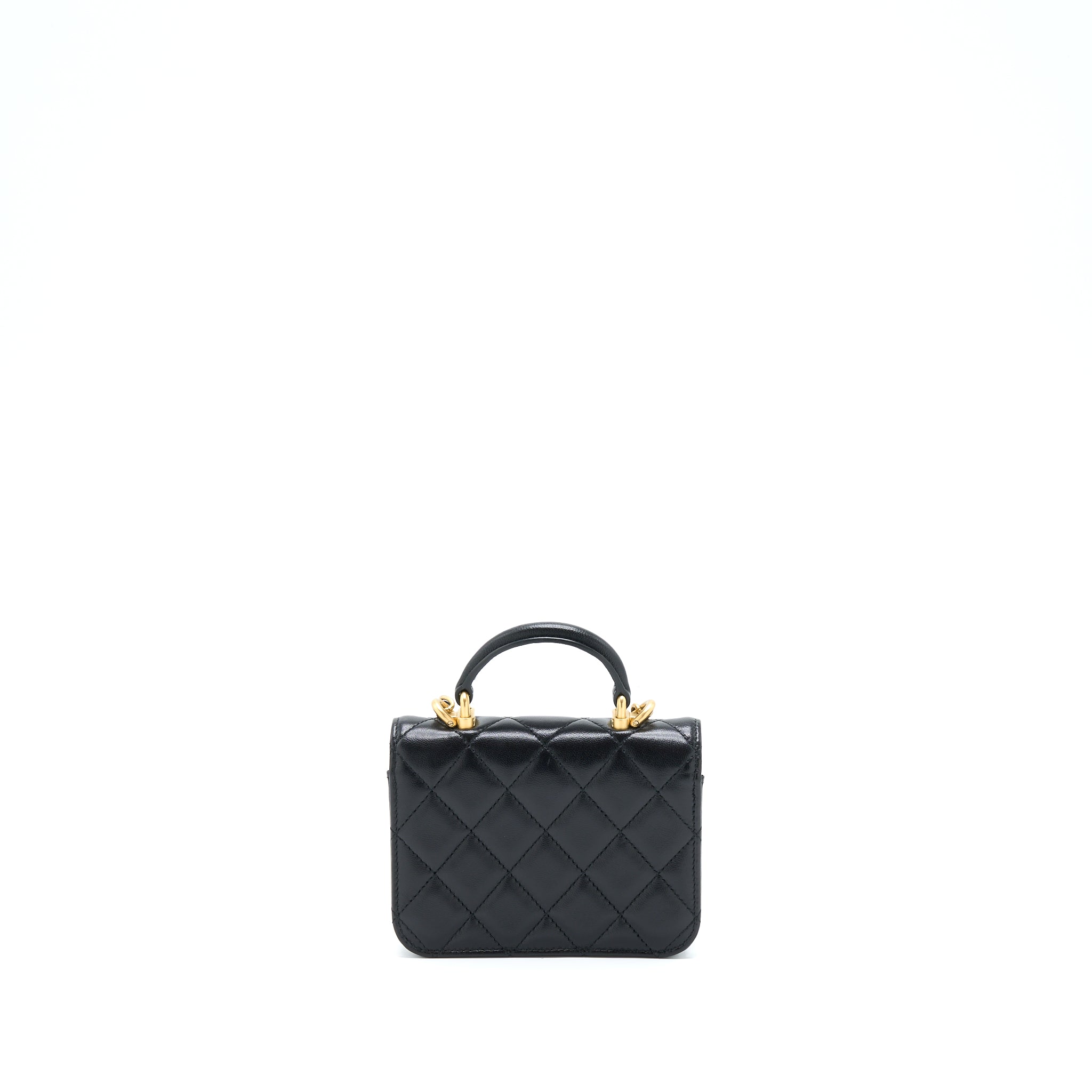CHANEL TOP HANDLE MINI FLAP CARD HOLDER LAMBSKIN BLACK GHW