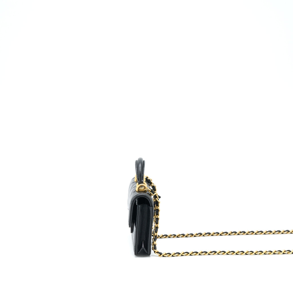 CHANEL TOP HANDLE MINI FLAP CARD HOLDER LAMBSKIN BLACK GHW
