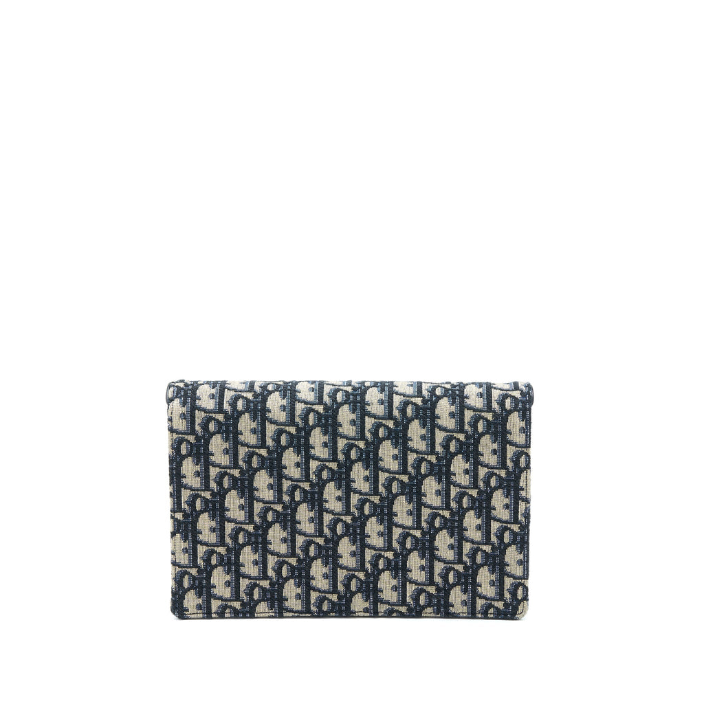 DIOR SADDLE POUCH WITH CHAIN BLUE DIOR OBLIQUE JACQUARD GHW