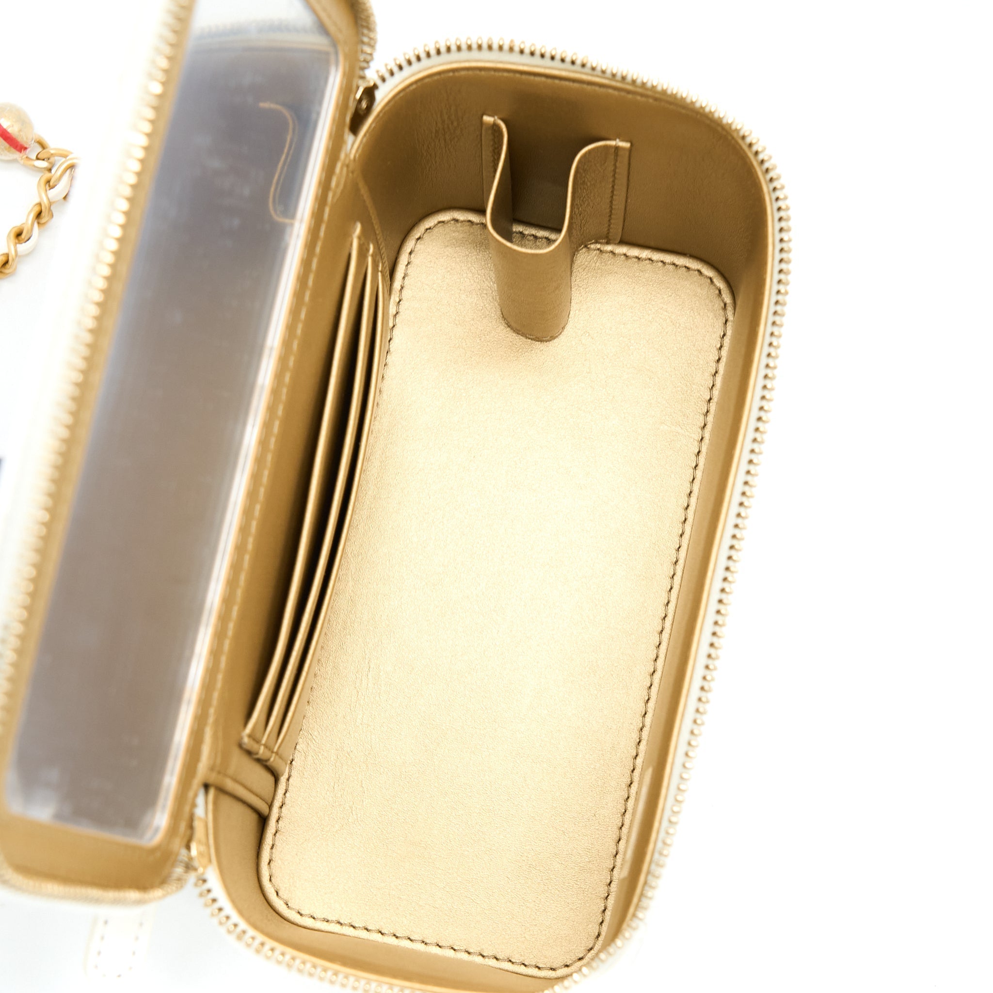 CHANEL PEARL CRUSH LONG VANITY CASE LAMBSKIN WHITE BRUSHED GHW