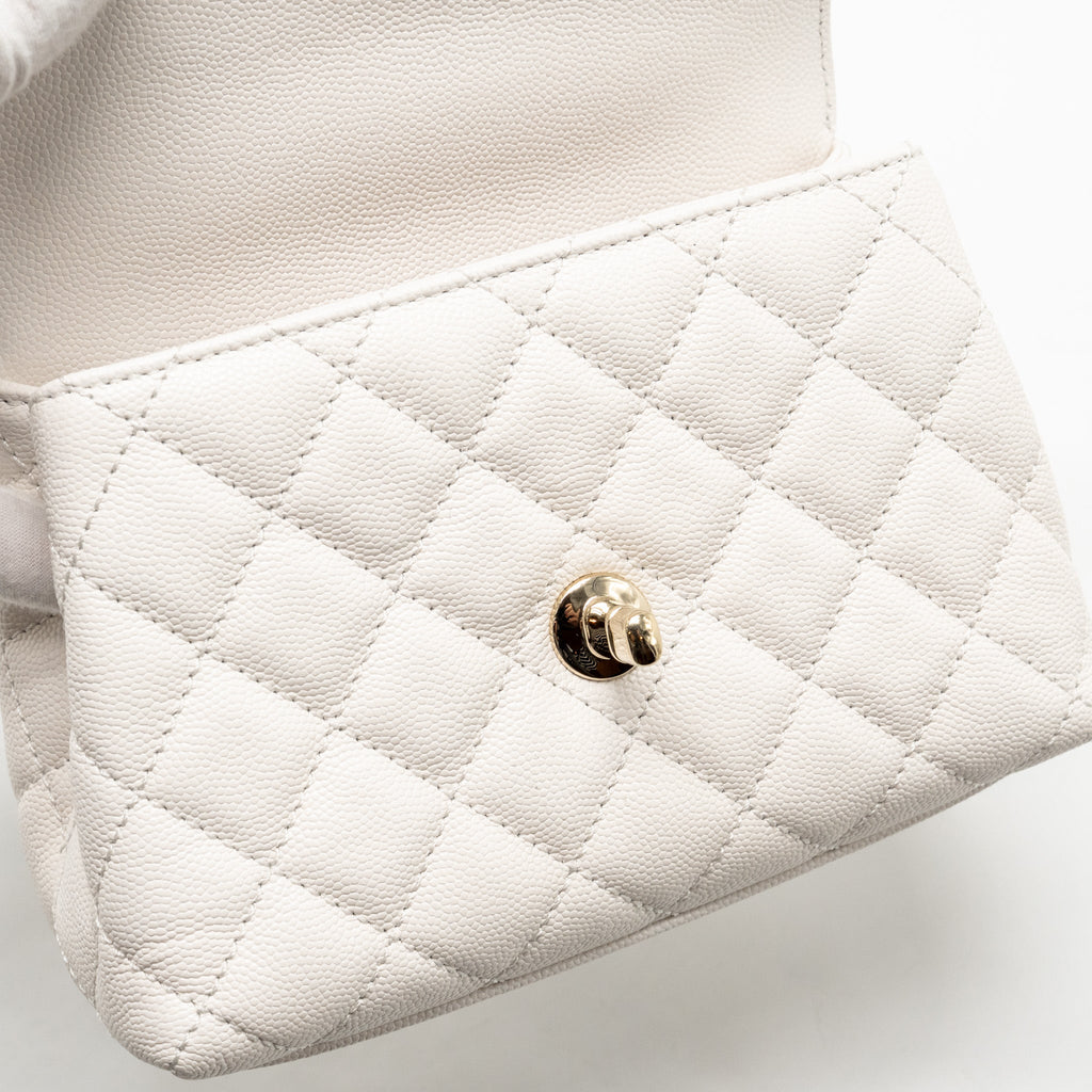 CHANEL MINI COCO HANDLE CAVIAR WHITE LGHW (MICROCHIP)