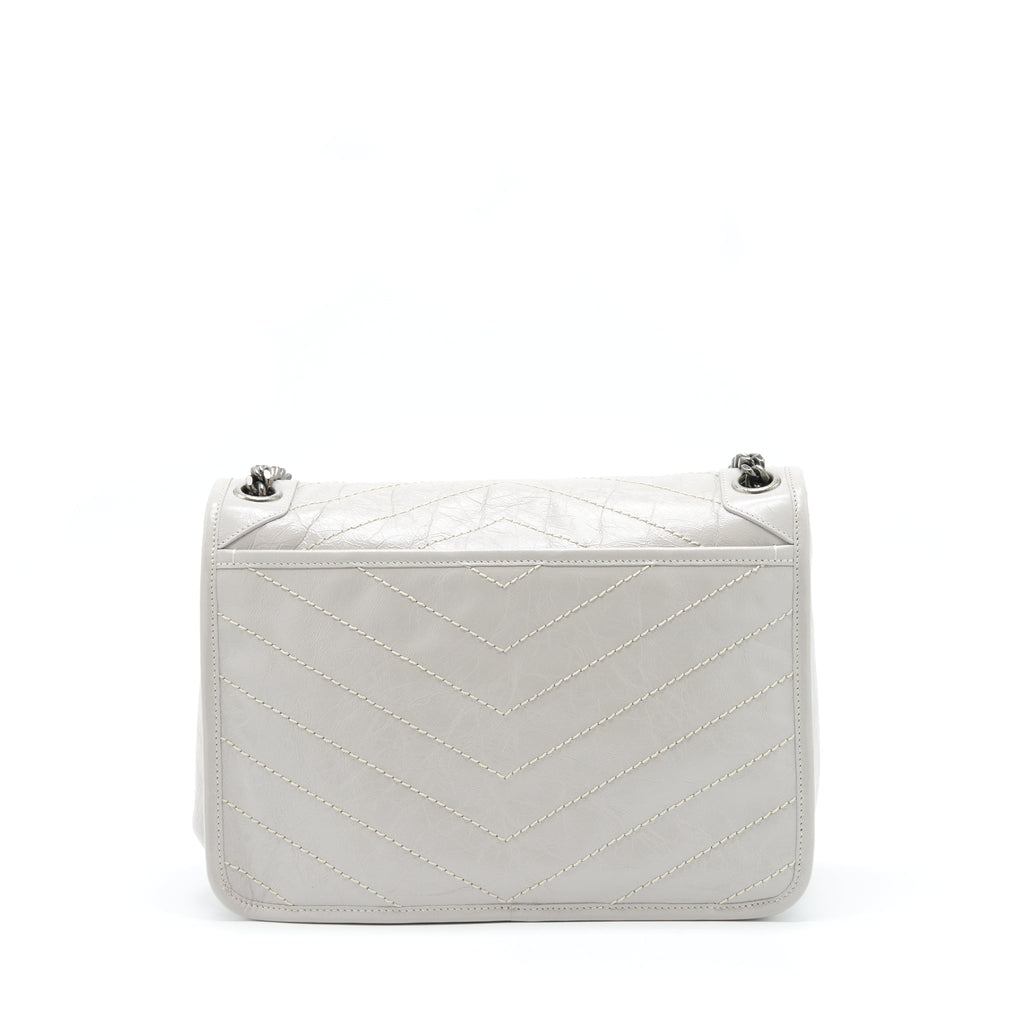 SAINT LAURENT MEDIUM NIKI BAG CALFSKIN LIGHT GREY WITH RUTHENIUM HARDWARE