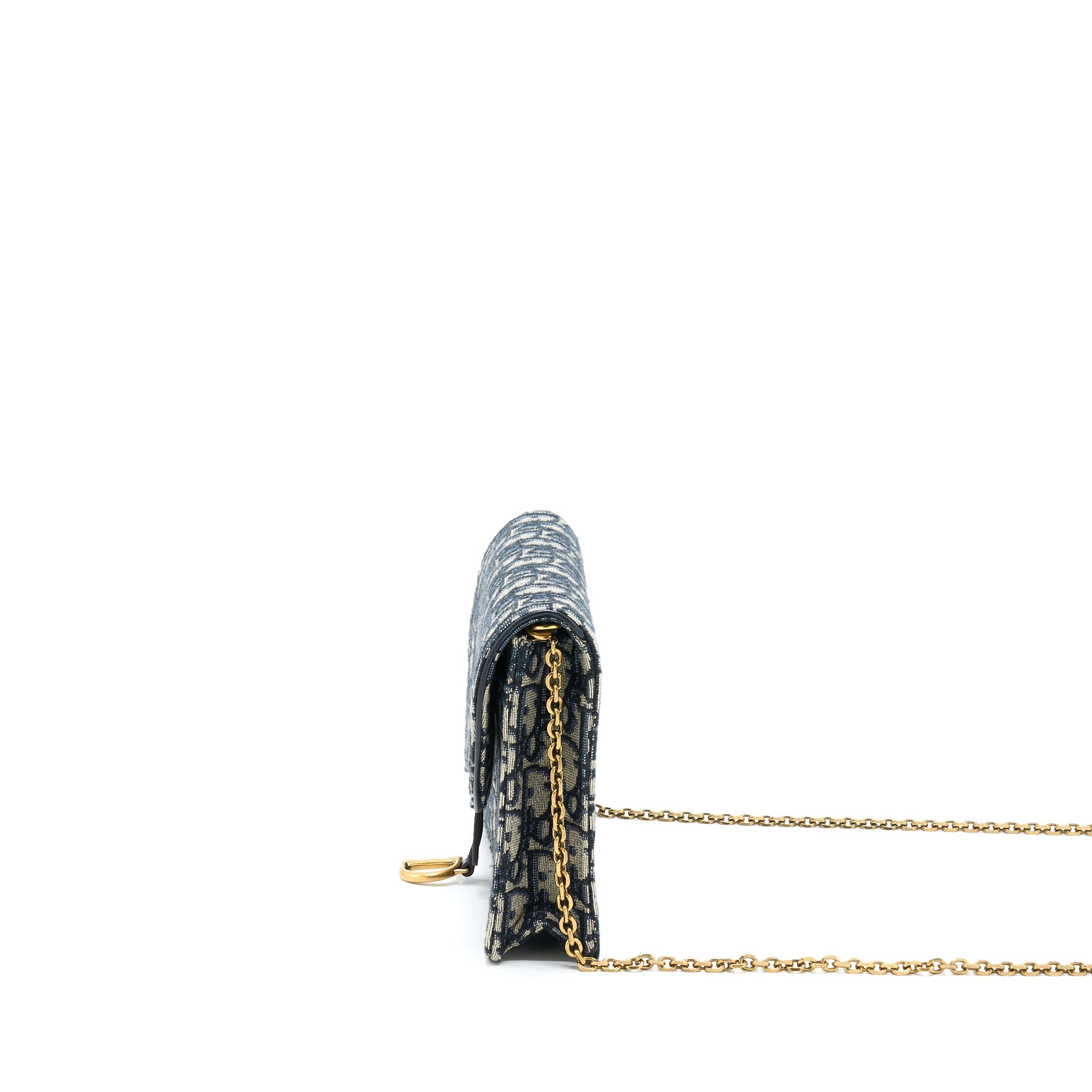 DIOR SADDLE POUCH WITH CHAIN BLUE DIOR OBLIQUE JACQUARD GHW