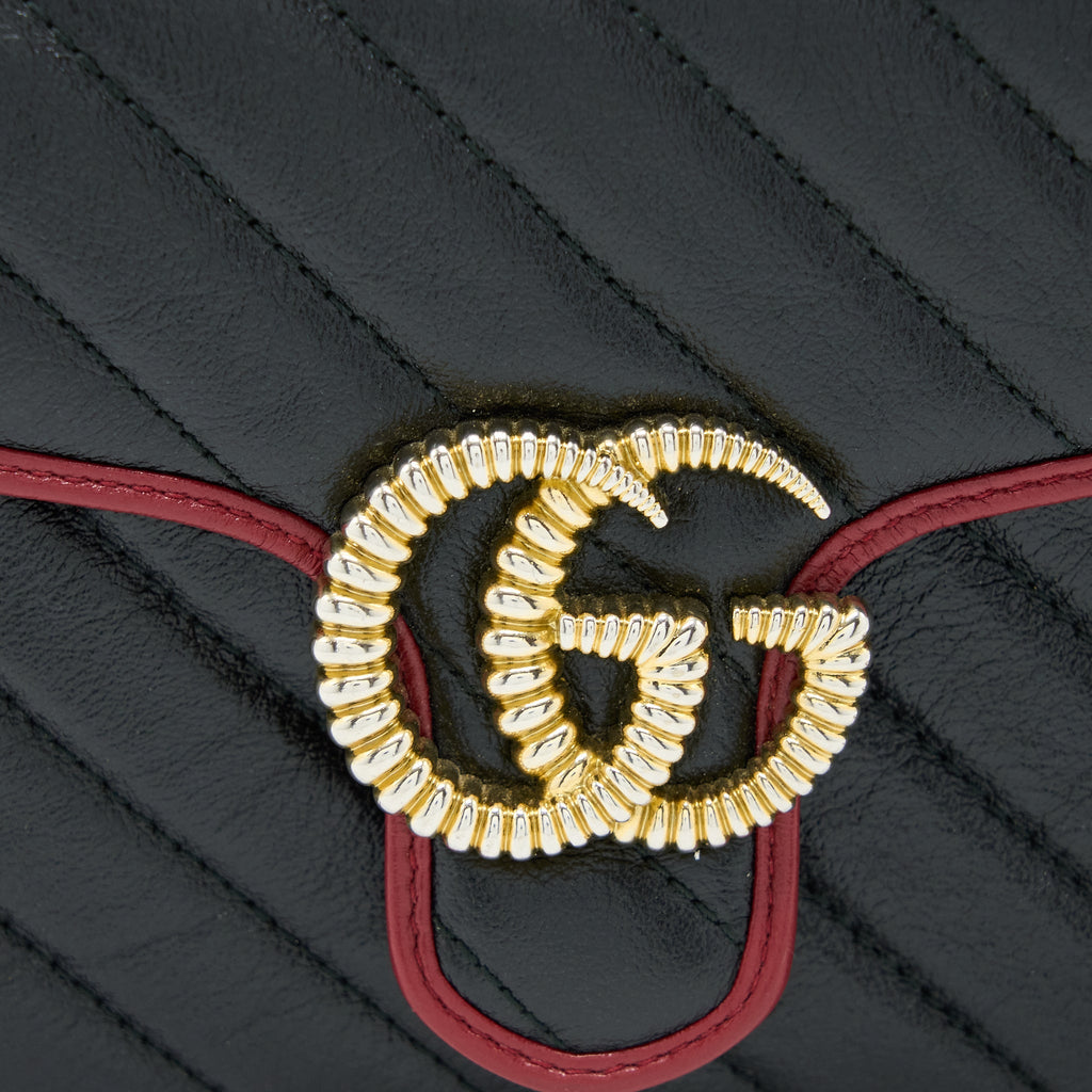 GUCCI GG MARMONT MINI TOP HANDLE BAG CALFSKIN BLACK/RED GHW