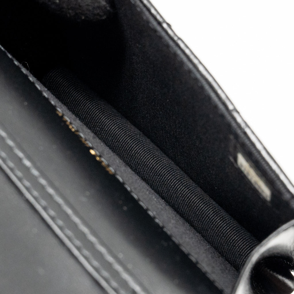 CHANEL CARD HOLDER WITH MAXI PEARLS CHAIN LAMBSKIN BLACK LGHW