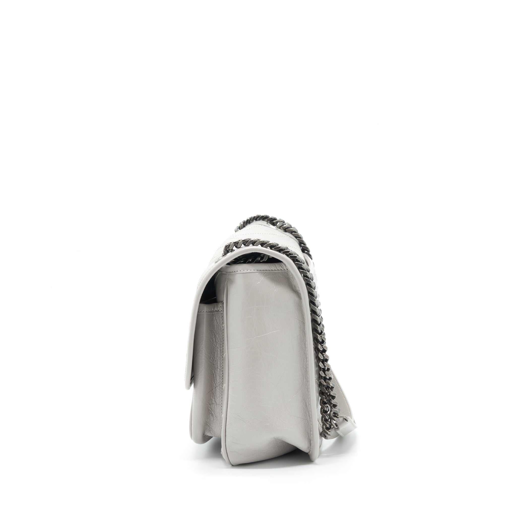 SAINT LAURENT MEDIUM NIKI BAG CALFSKIN LIGHT GREY WITH RUTHENIUM HARDWARE