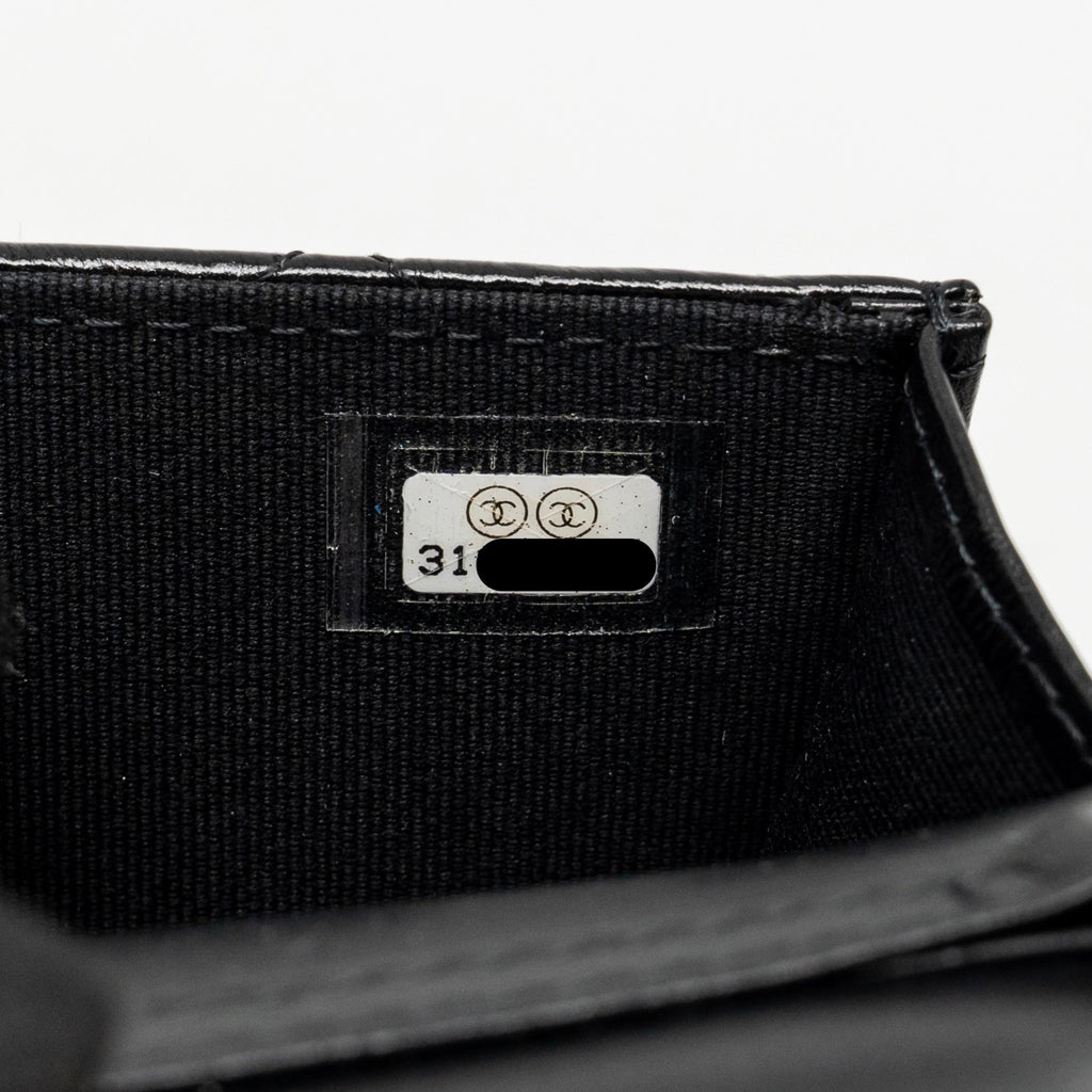 CHANEL CARD HOLDER WITH MAXI PEARLS CHAIN LAMBSKIN BLACK LGHW