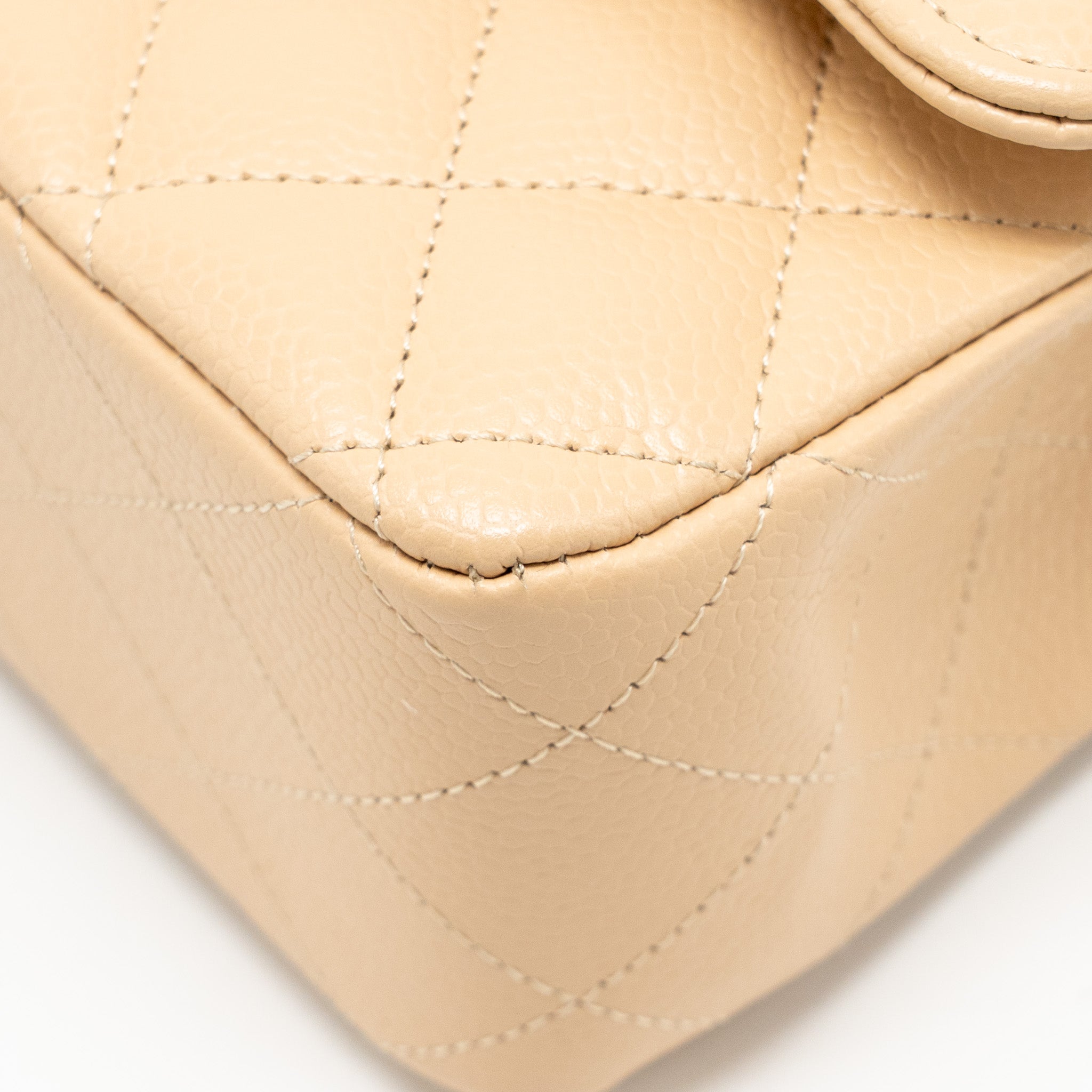 CHANEL MEDIUM CLASSIC DOUBLE FLAP BAG CAVIAR BEIGE LGHW (MICROCHIP)