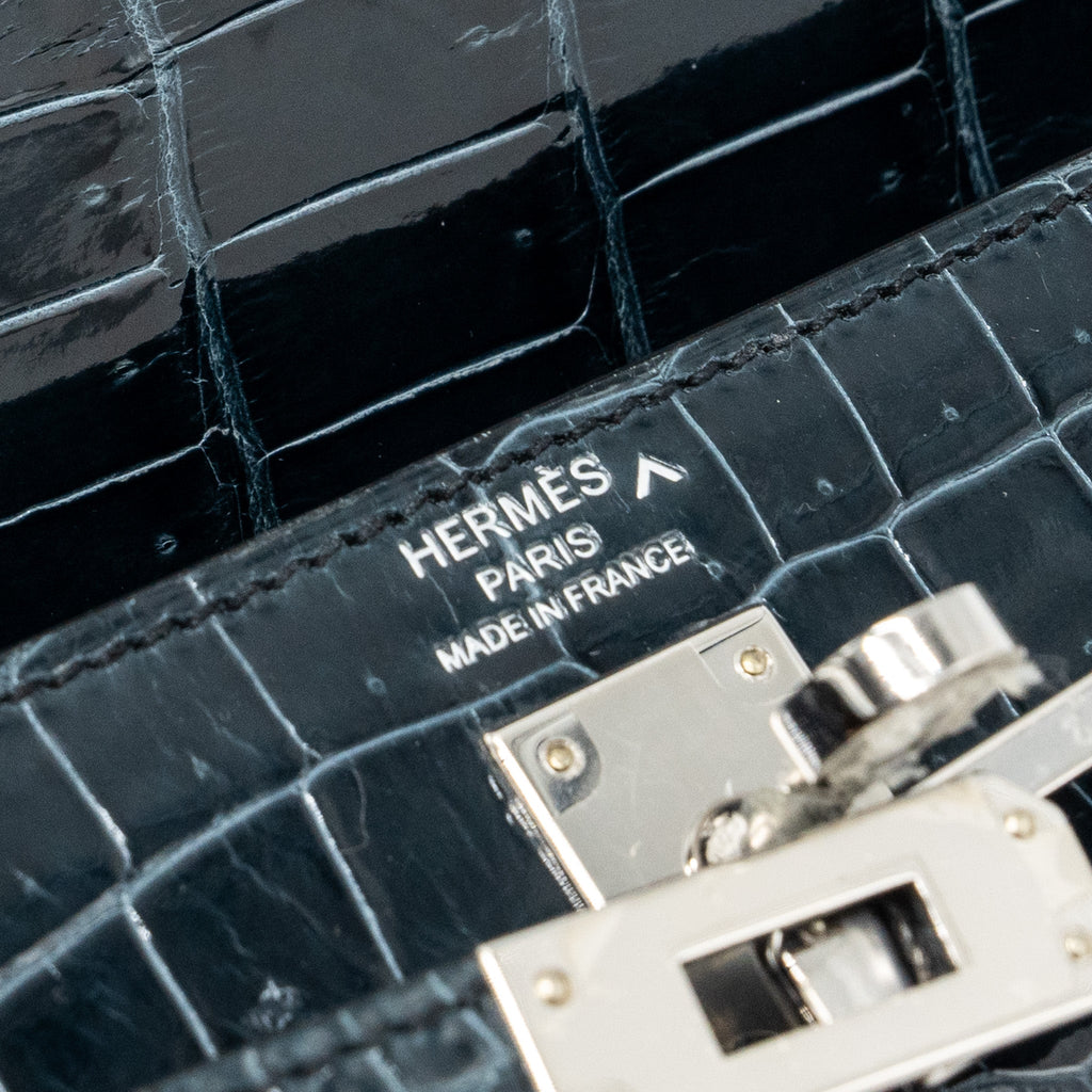 HERMES KELLY 25 SHINY CROCODILE POROUS V0 VERT ROUSSEAU SHW