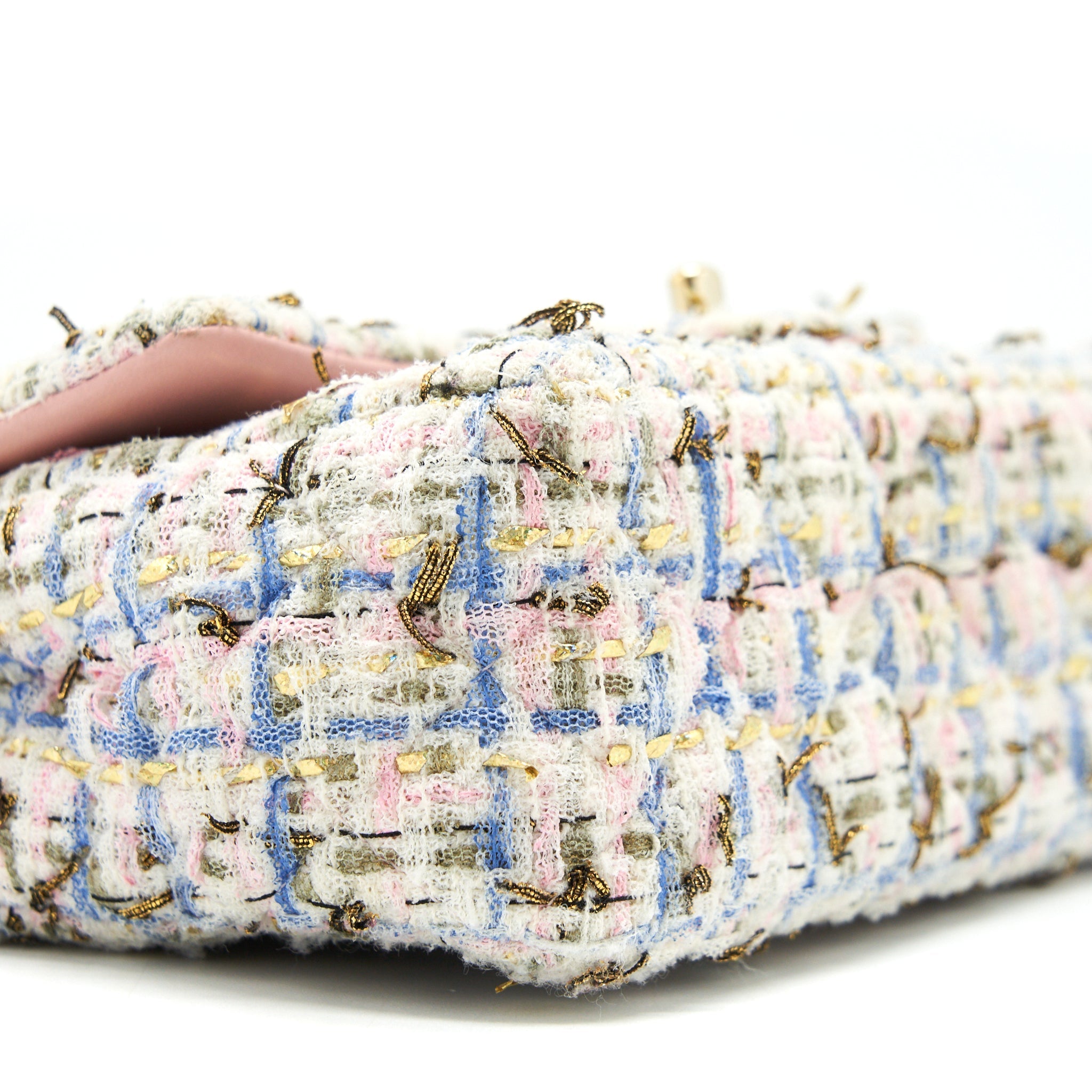 CHANEL RECTANGULAR MINI FLAP BAG TWEED MULTICOLOUR LGHW