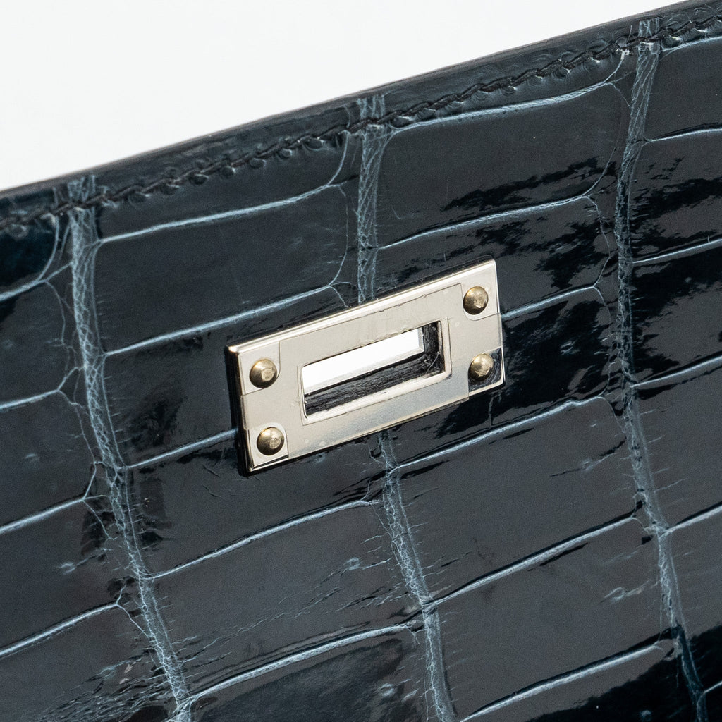 HERMES KELLY 25 SHINY CROCODILE POROUS V0 VERT ROUSSEAU SHW