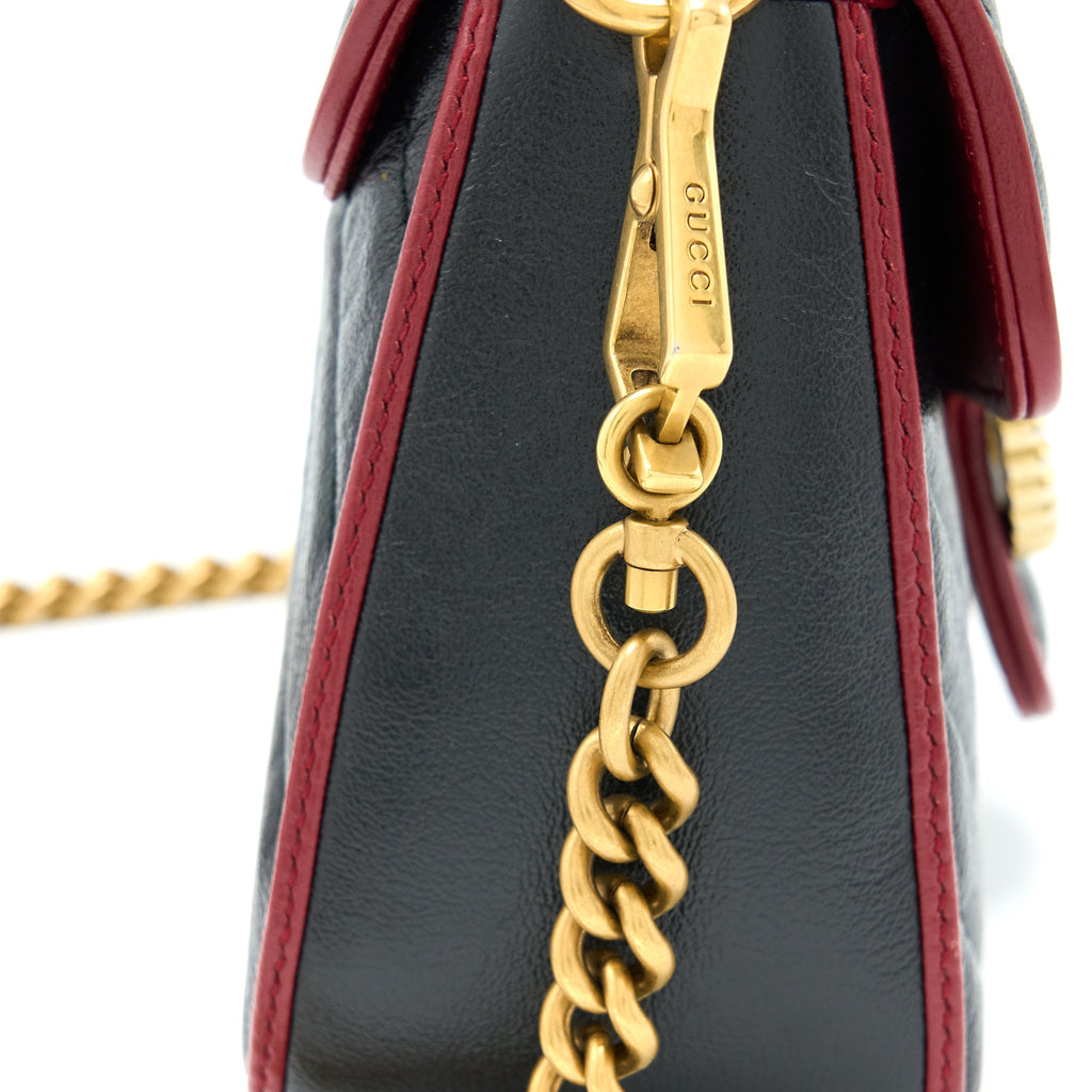 GUCCI GG MARMONT MINI TOP HANDLE BAG CALFSKIN BLACK/RED GHW