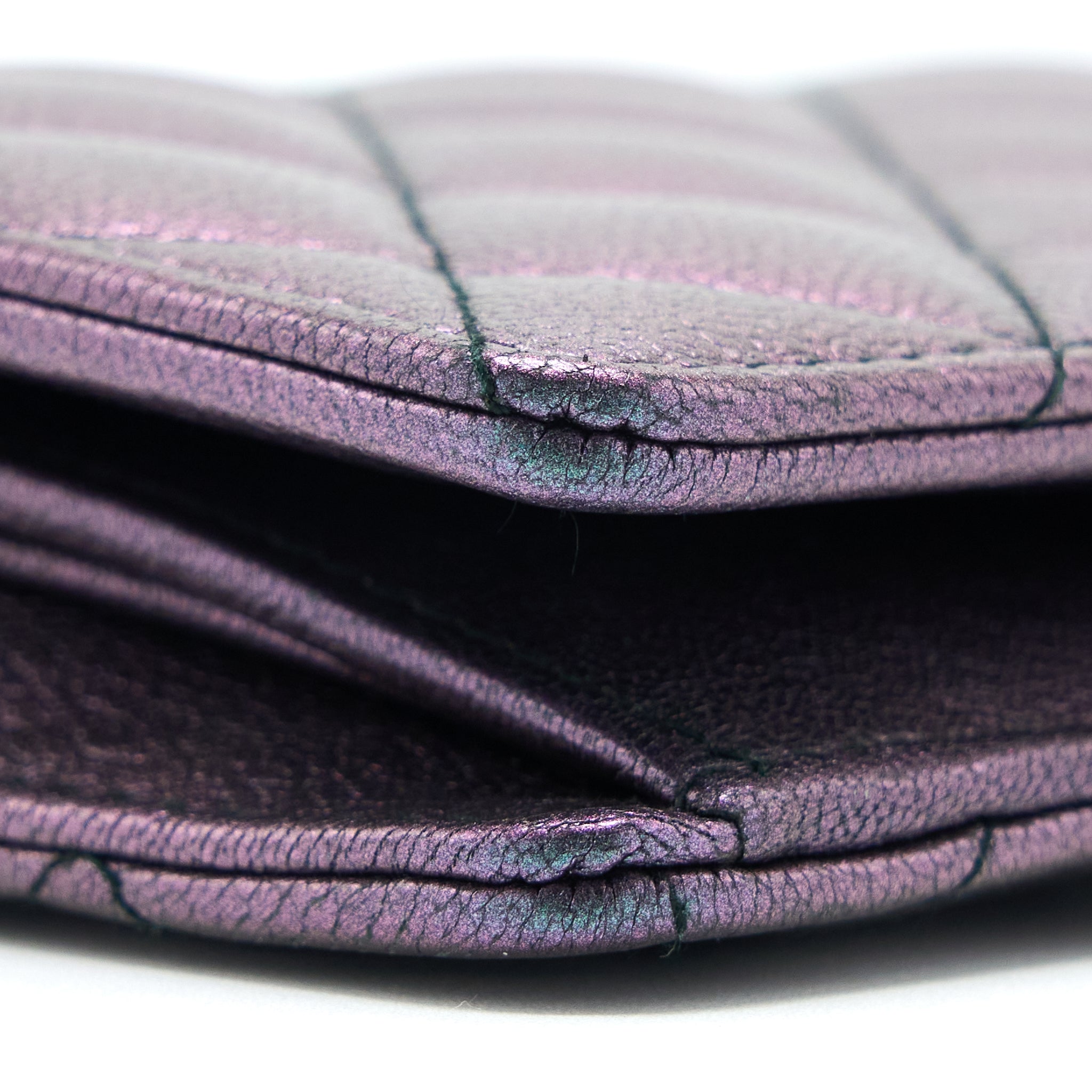 CHANEL COMPACT LONG WALLET GRAINED CALFSKIN IRIDESCENT PURPLE MULTICOLOUR HARDWARE