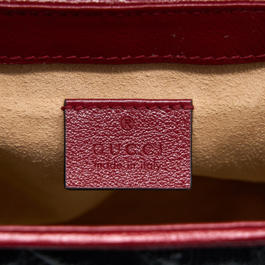 GUCCI GG MARMONT MINI TOP HANDLE BAG CALFSKIN BLACK/RED GHW