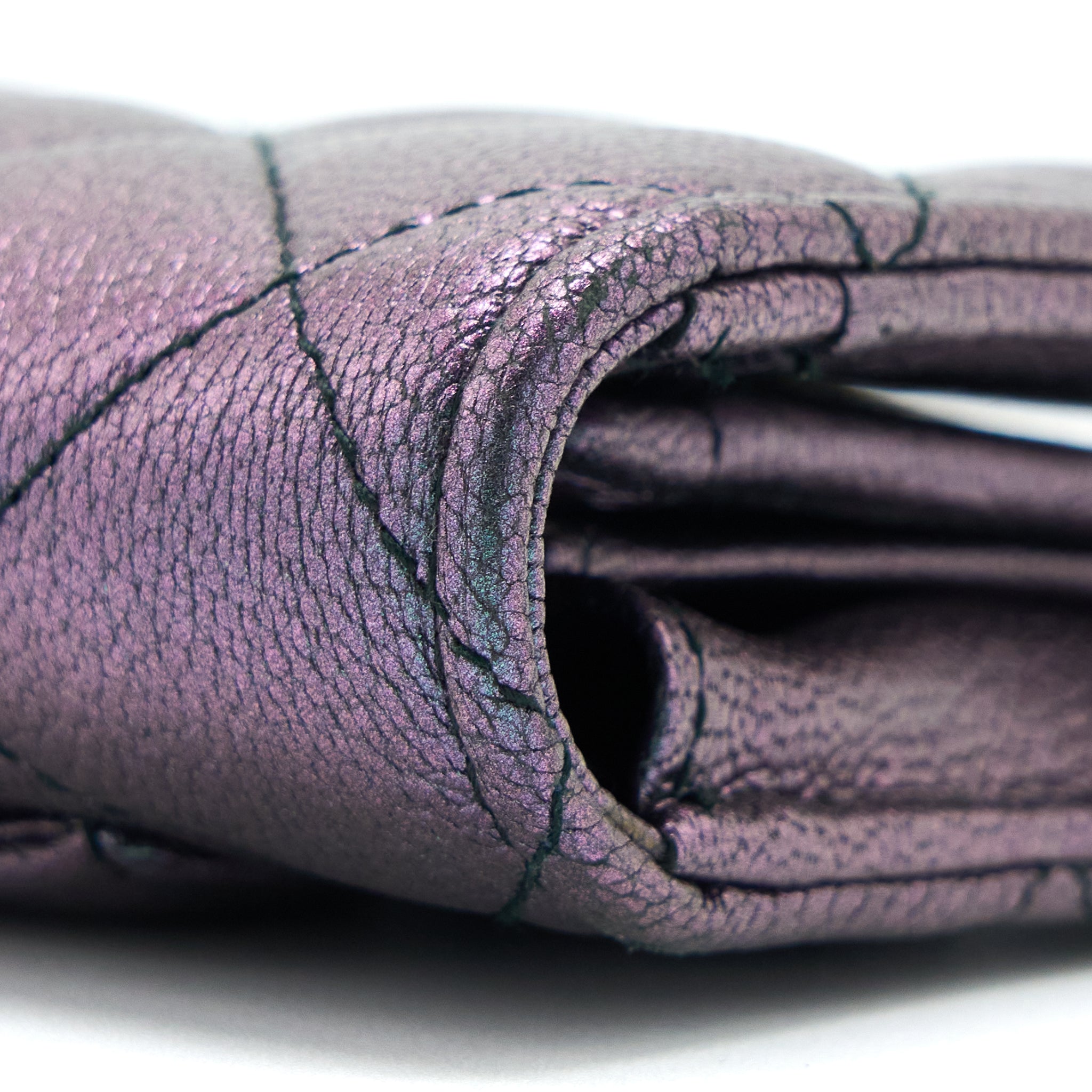 CHANEL COMPACT LONG WALLET GRAINED CALFSKIN IRIDESCENT PURPLE MULTICOLOUR HARDWARE