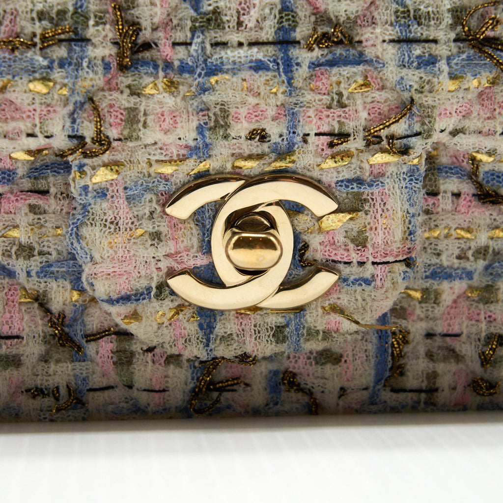 CHANEL RECTANGULAR MINI FLAP BAG TWEED MULTICOLOUR LGHW