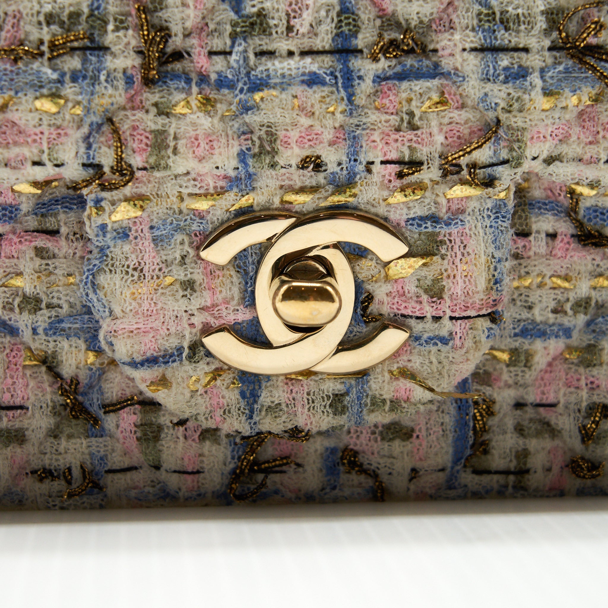 CHANEL RECTANGULAR MINI FLAP BAG TWEED MULTICOLOUR LGHW