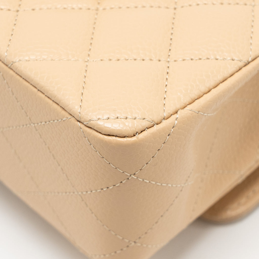 CHANEL MEDIUM CLASSIC DOUBLE FLAP BAG CAVIAR BEIGE LGHW (MICROCHIP)
