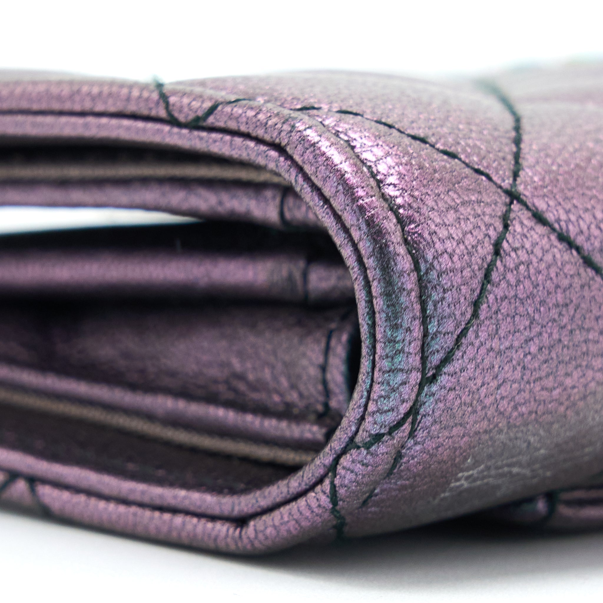 CHANEL COMPACT LONG WALLET GRAINED CALFSKIN IRIDESCENT PURPLE MULTICOLOUR HARDWARE