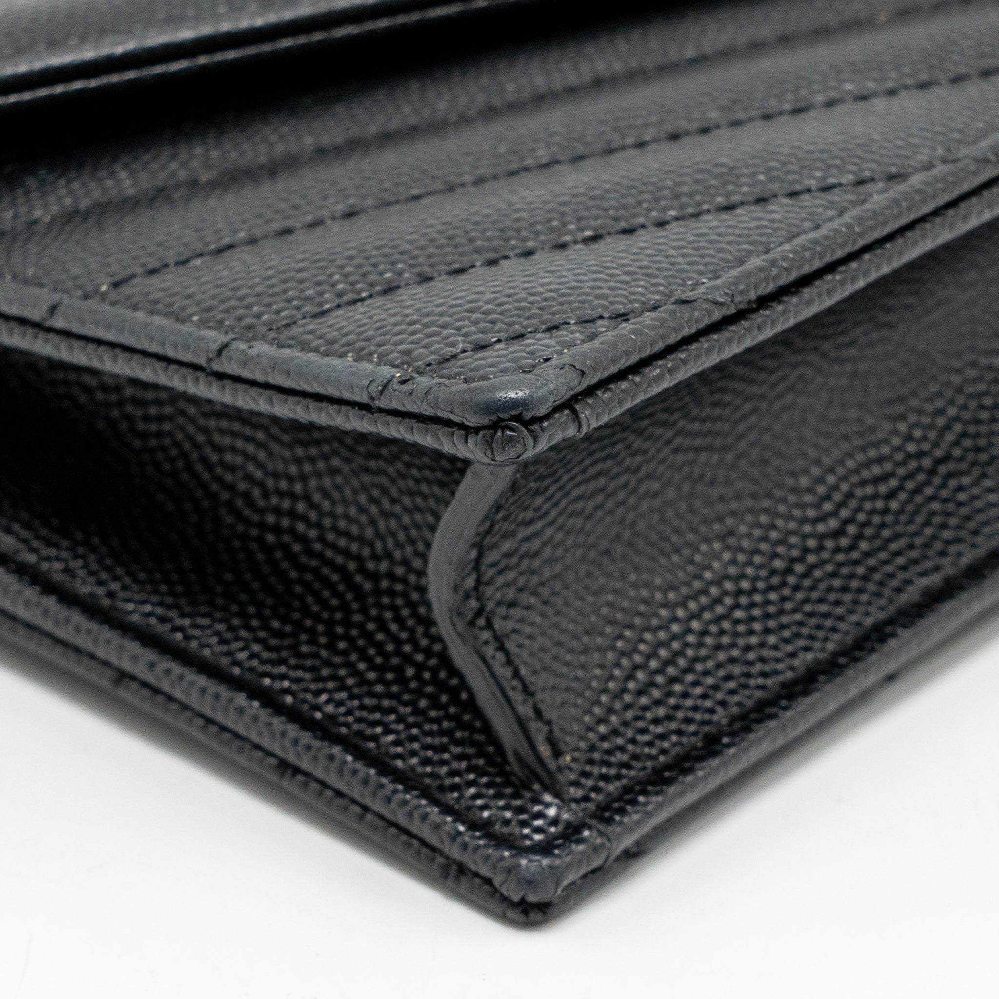 SAINT LAURENT/YSL ENVELOPE CHAIN WALLET GRAINED CALFSKIN BLACK GHW