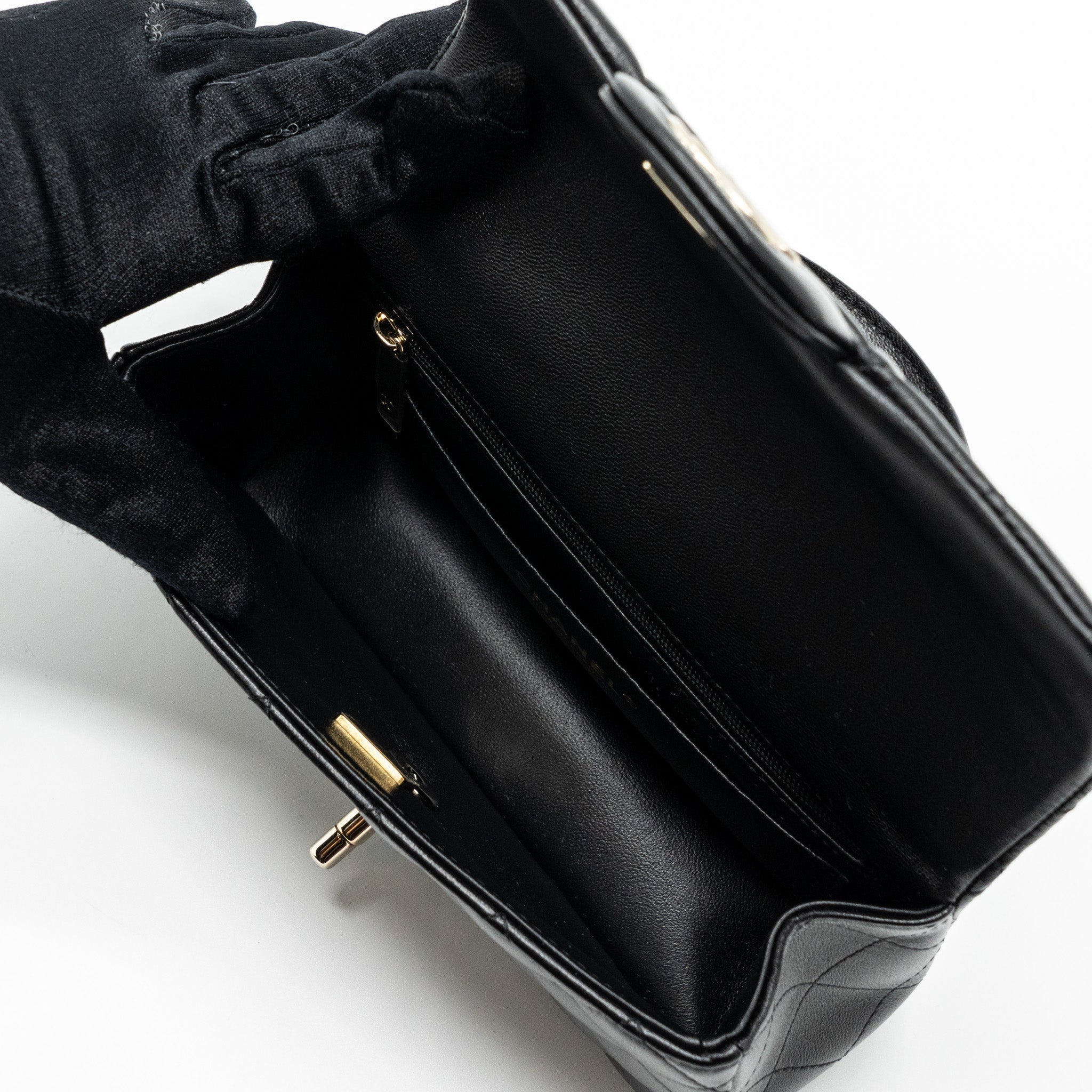 CHANEL TOP HANDLE MINI RECTANGULAR FLAP BAG LAMBSKIN BLACK LGHW(MICROCHIP)