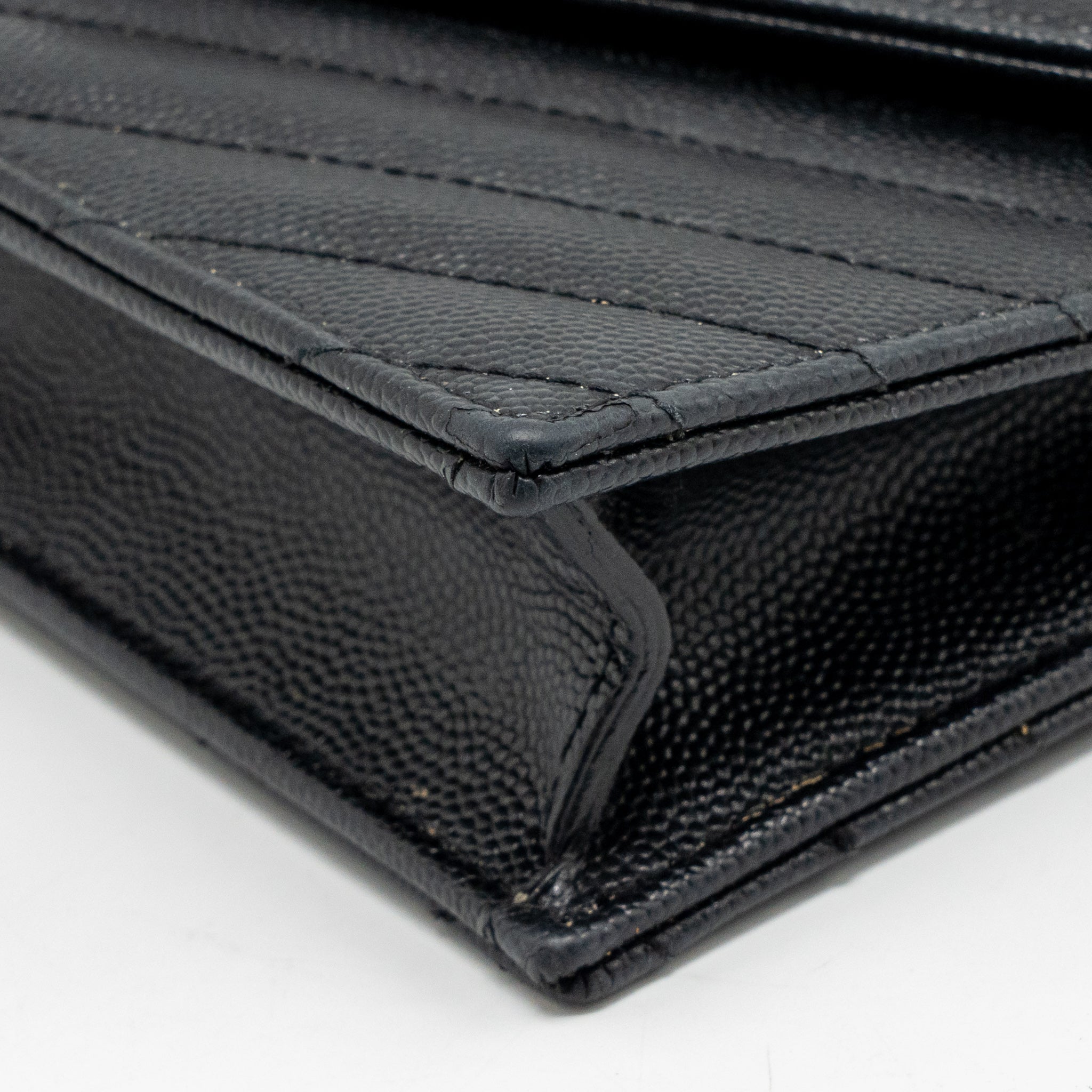 SAINT LAURENT/YSL ENVELOPE CHAIN WALLET GRAINED CALFSKIN BLACK GHW
