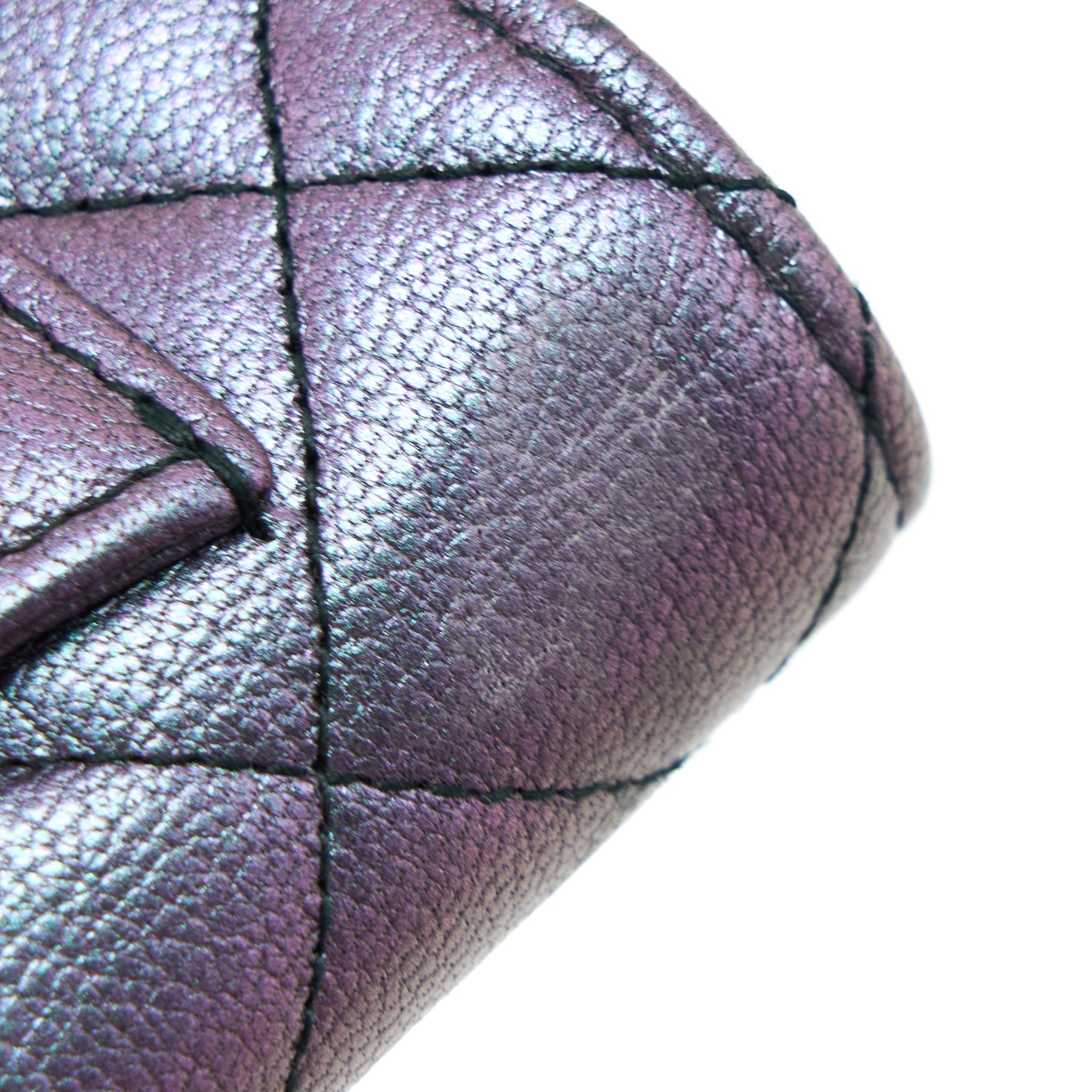 CHANEL COMPACT LONG WALLET GRAINED CALFSKIN IRIDESCENT PURPLE MULTICOLOUR HARDWARE