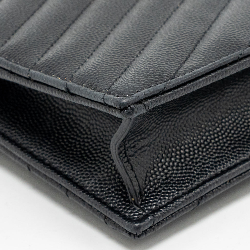 SAINT LAURENT/YSL ENVELOPE CHAIN WALLET GRAINED CALFSKIN BLACK GHW