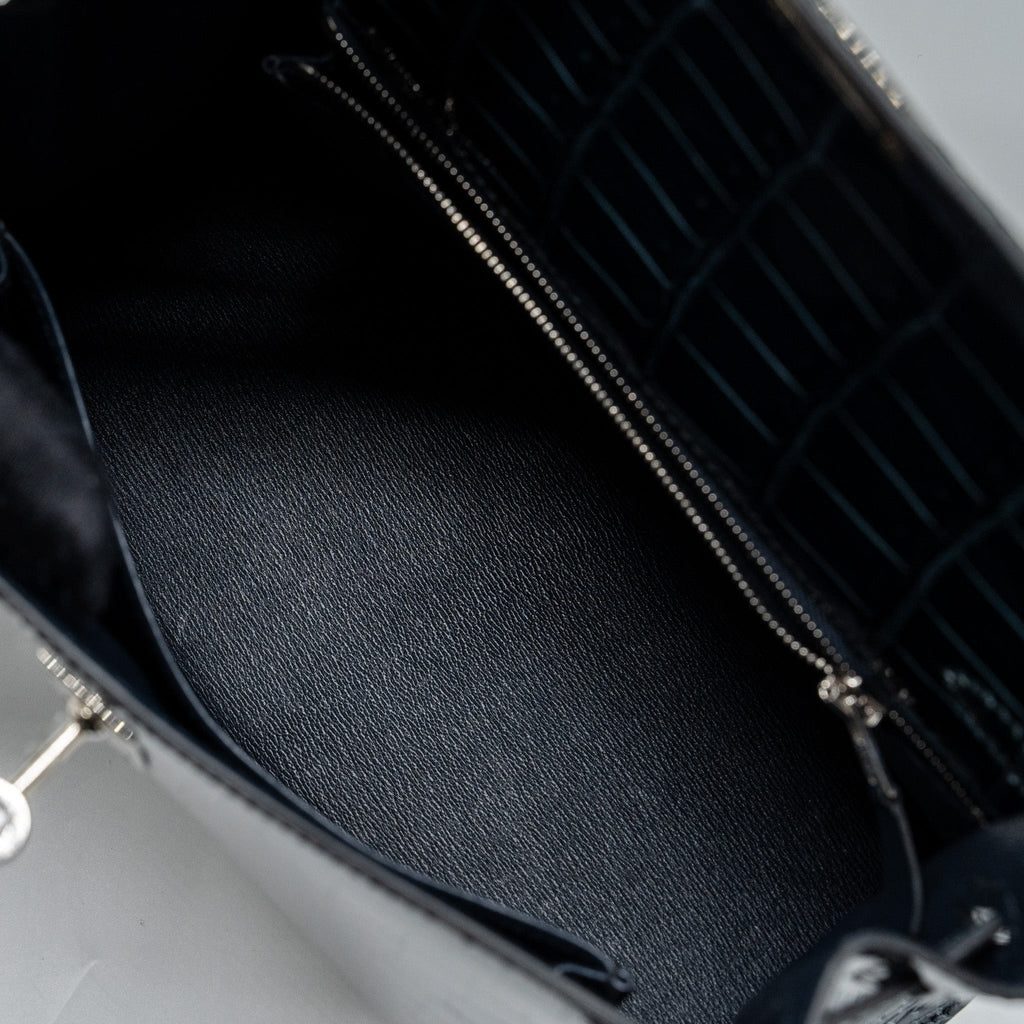 HERMES KELLY 25 SHINY CROCODILE POROUS V0 VERT ROUSSEAU SHW