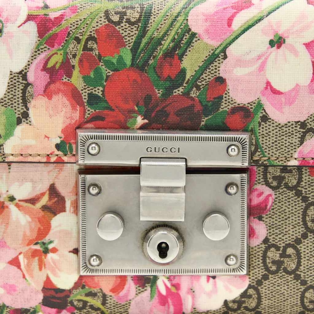 GUCCI PADLOCK CHAIN CROSSBODY BAG FLOWER PRINT GG SUPREME CANVAS SHW
