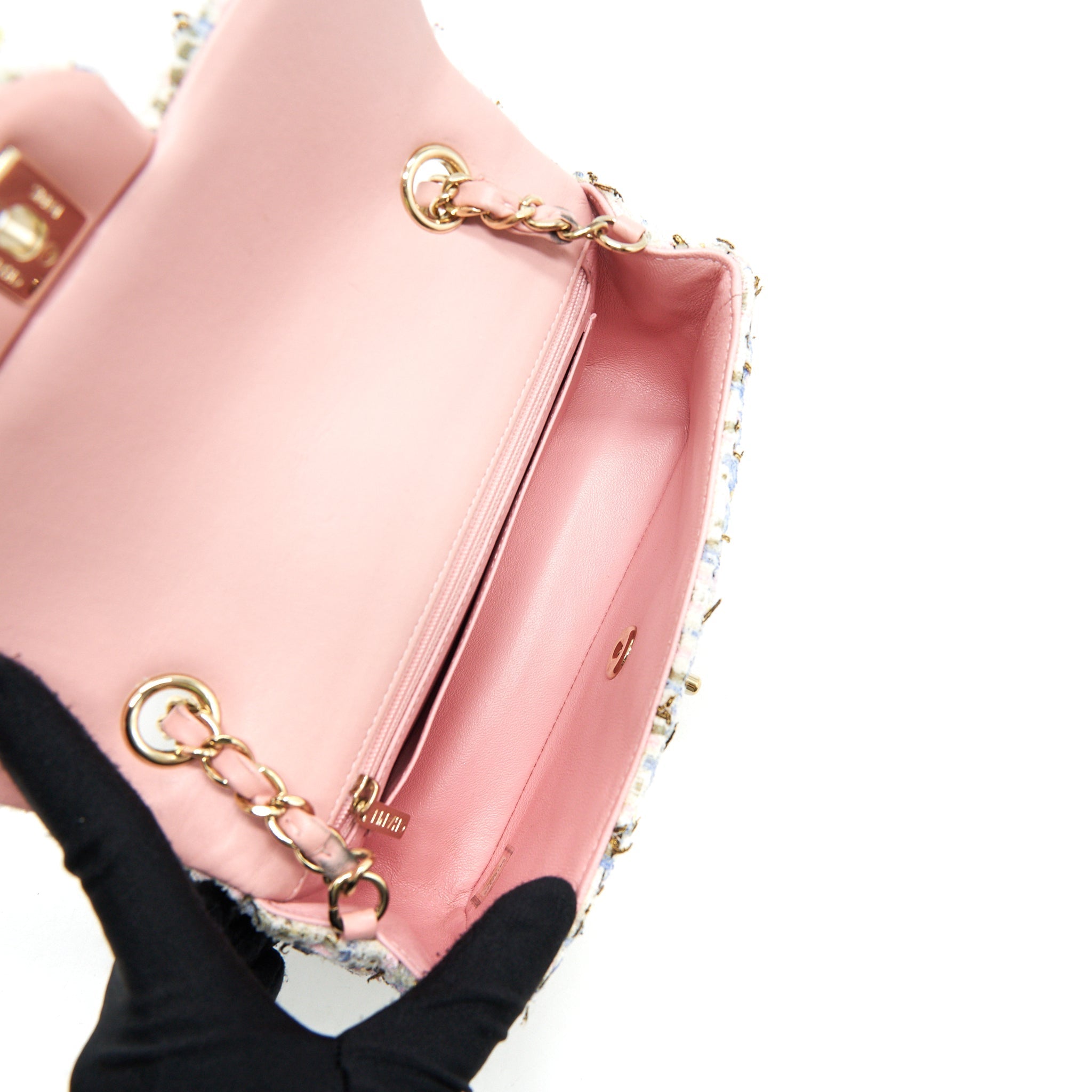 CHANEL RECTANGULAR MINI FLAP BAG TWEED MULTICOLOUR LGHW