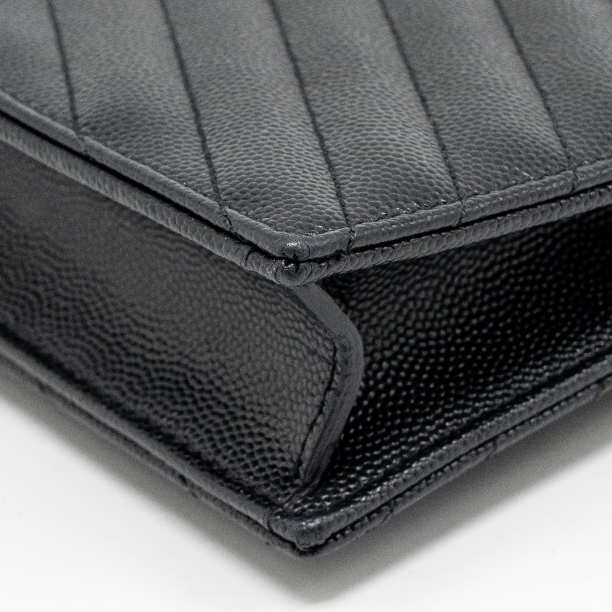 SAINT LAURENT/YSL ENVELOPE CHAIN WALLET GRAINED CALFSKIN BLACK GHW