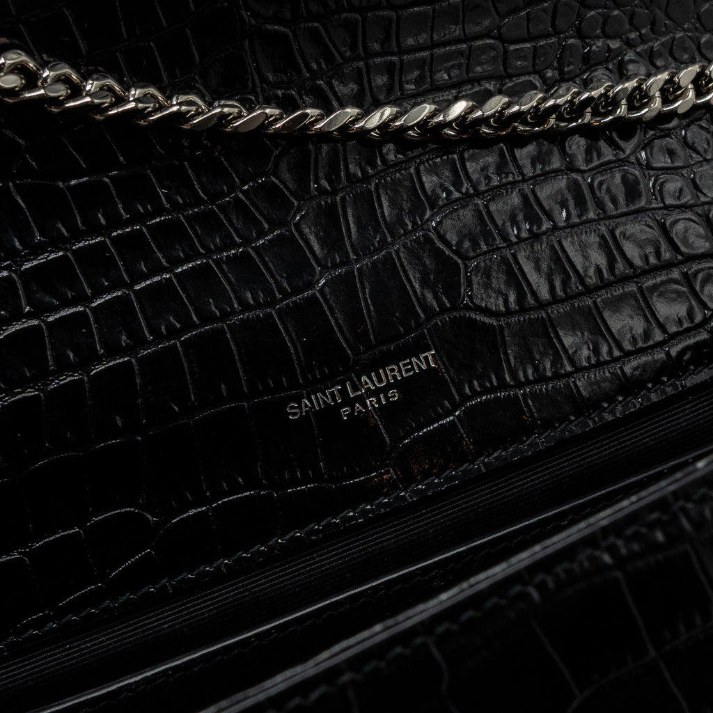SAINT LAURENT/YSL KATE TASSEL CROC-EMBOSSED CALFSKIN BLACK SH