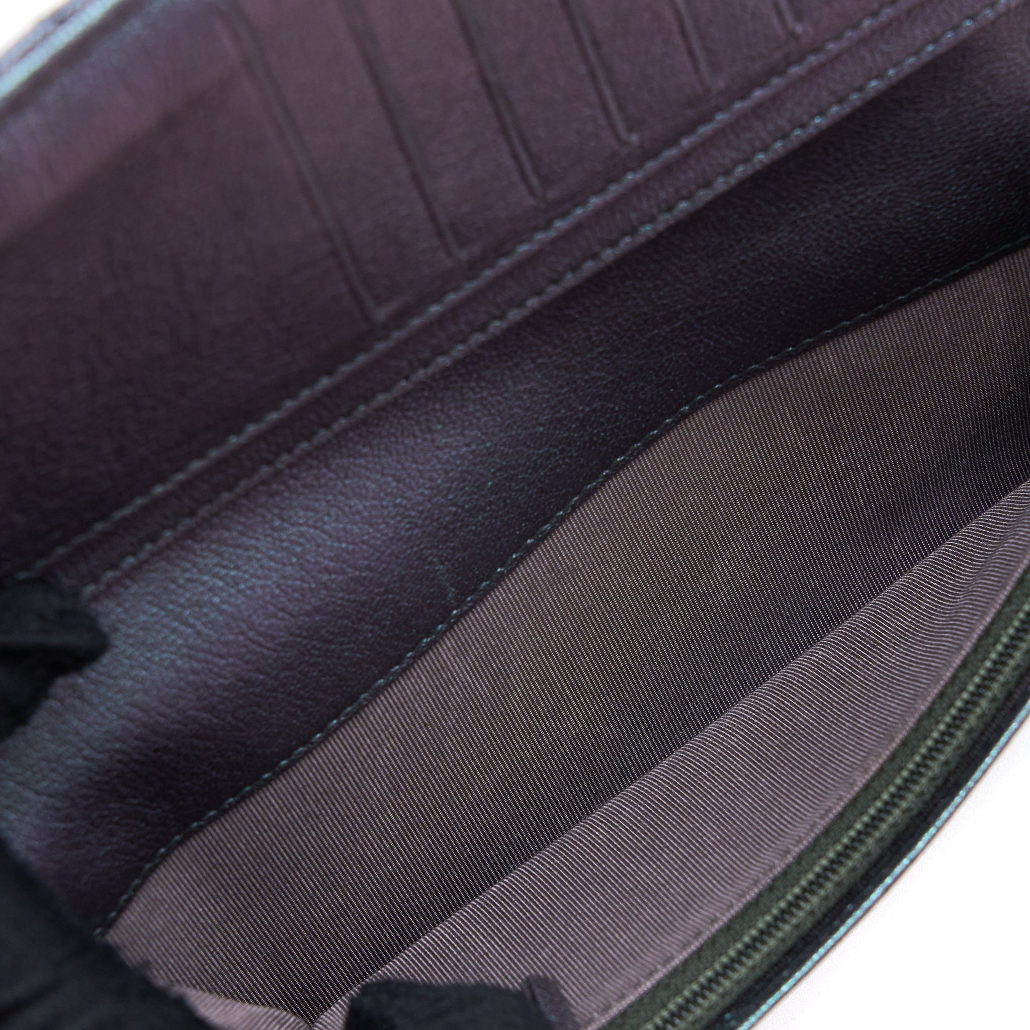 CHANEL COMPACT LONG WALLET GRAINED CALFSKIN IRIDESCENT PURPLE MULTICOLOUR HARDWARE