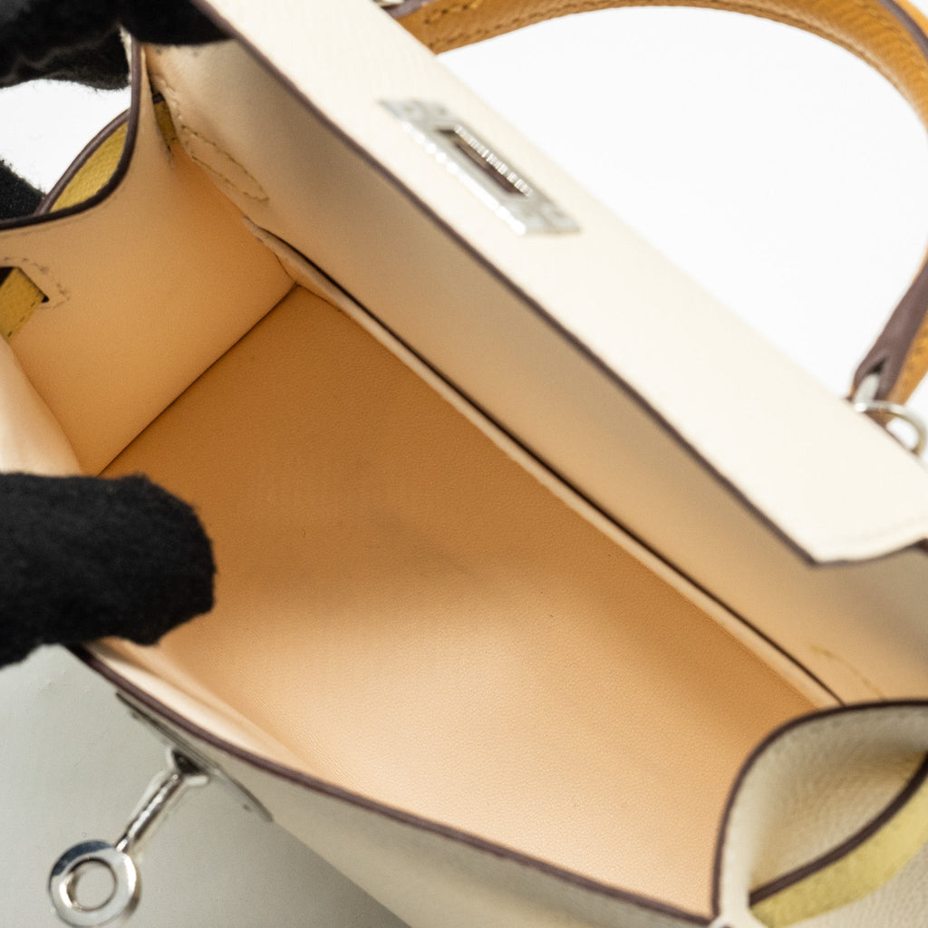 HERMES MINI KELLY II EPSOM NATA/JAUNE POUSSIN/SESAME SHW