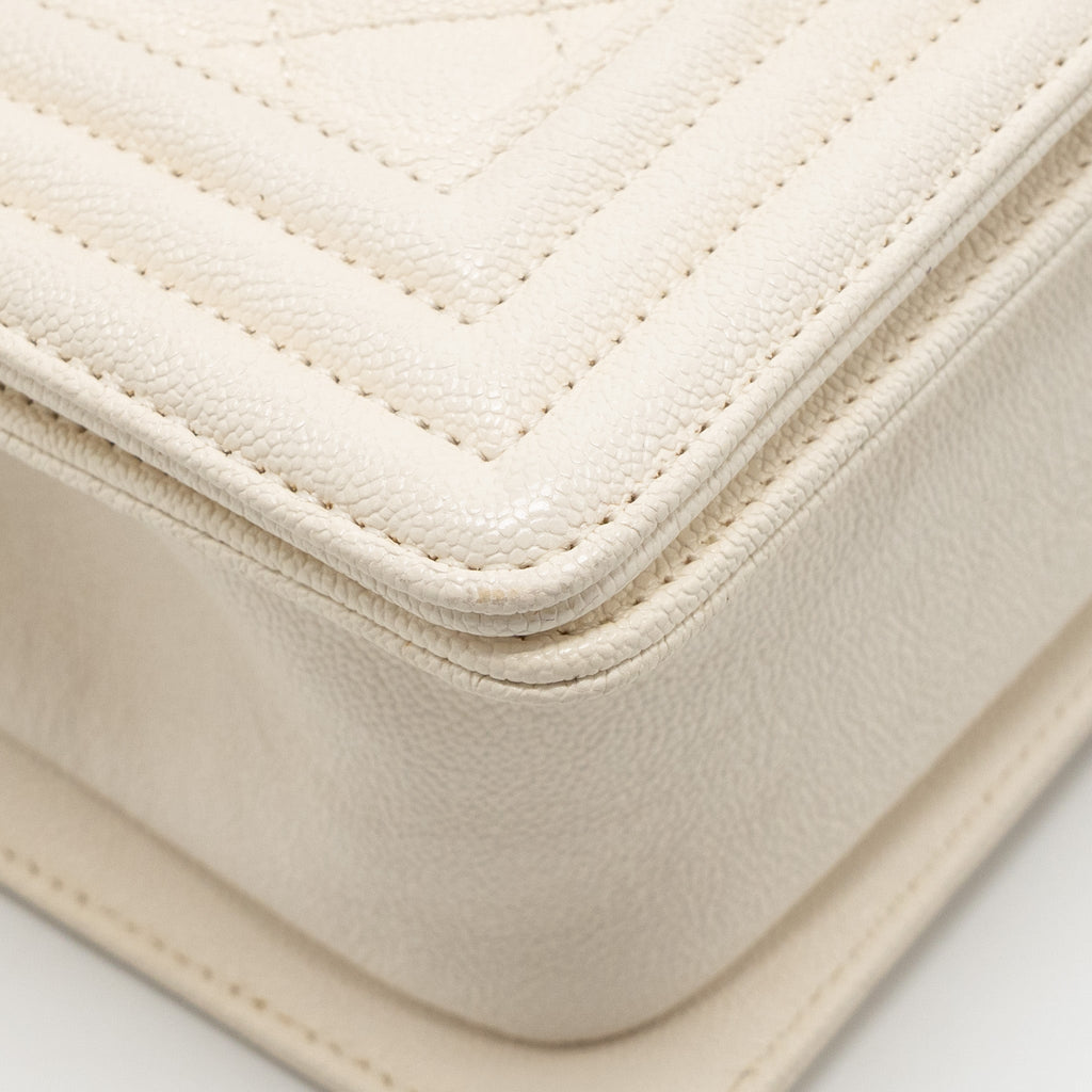 CHANEL SMALL BOY BAG CAVIAR WHITE LGHW