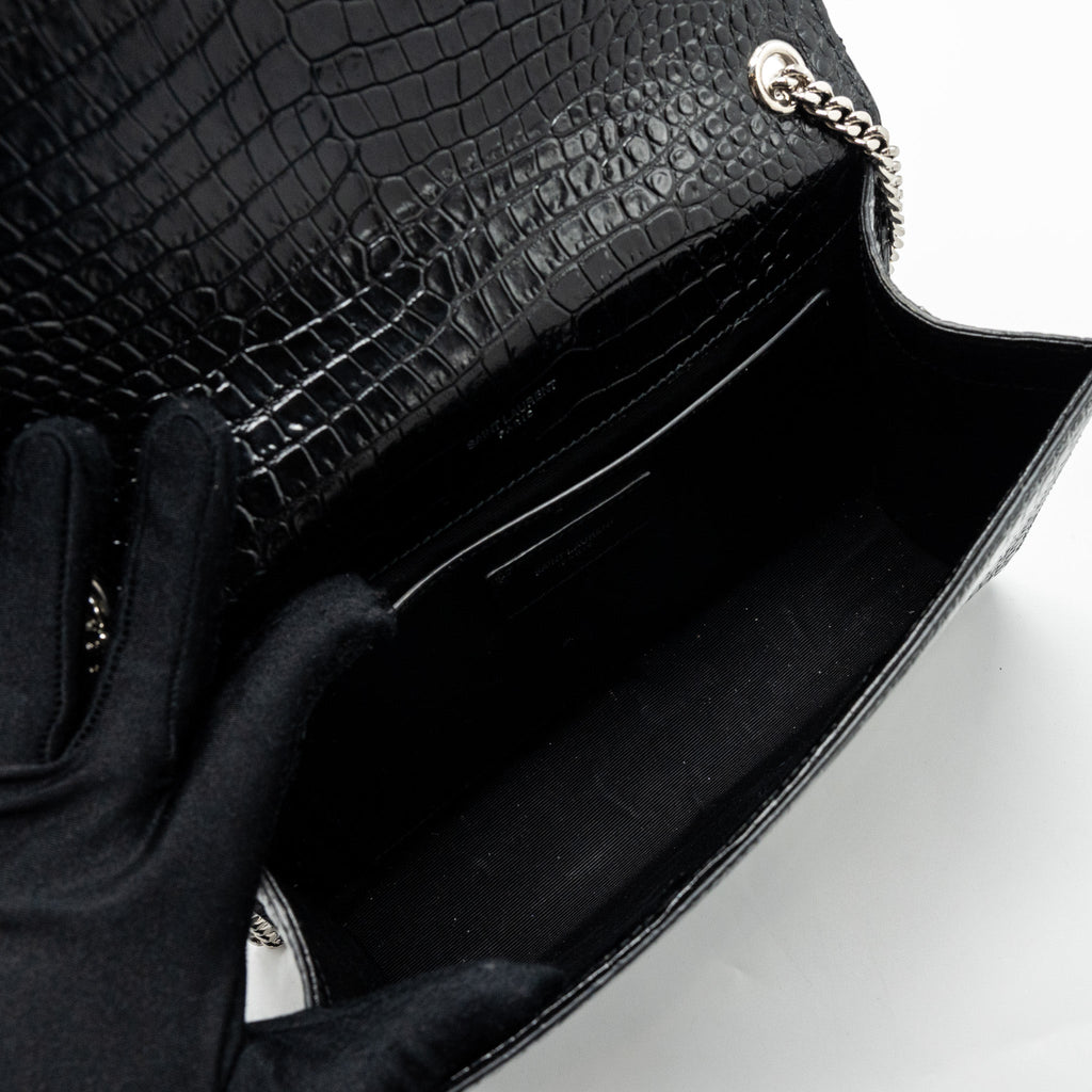SAINT LAURENT/YSL KATE TASSEL CROC-EMBOSSED CALFSKIN BLACK SH