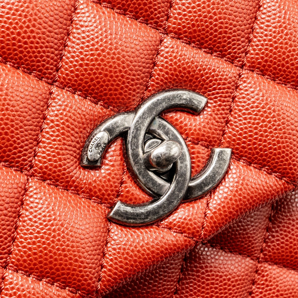 CHANEL LARGE COCO HANDLE CAVIAR DARK RED RUTHENIUM HARDWARE