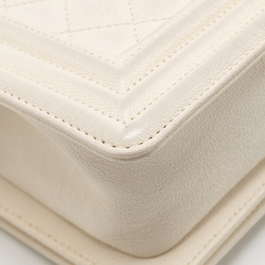CHANEL SMALL BOY BAG CAVIAR WHITE LGHW