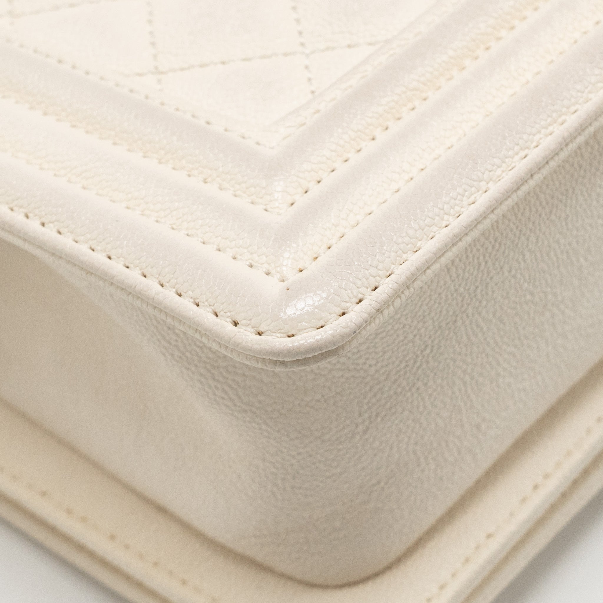 CHANEL SMALL BOY BAG CAVIAR WHITE LGHW