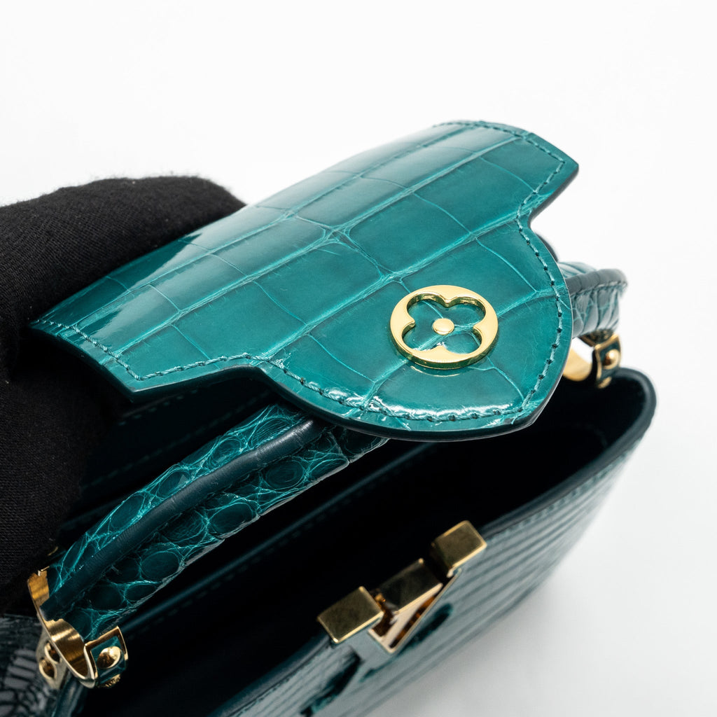 LOUIS VUITTON CAPUCINES MINI CROCODILE BRILLANT BLUE CANARD GHW