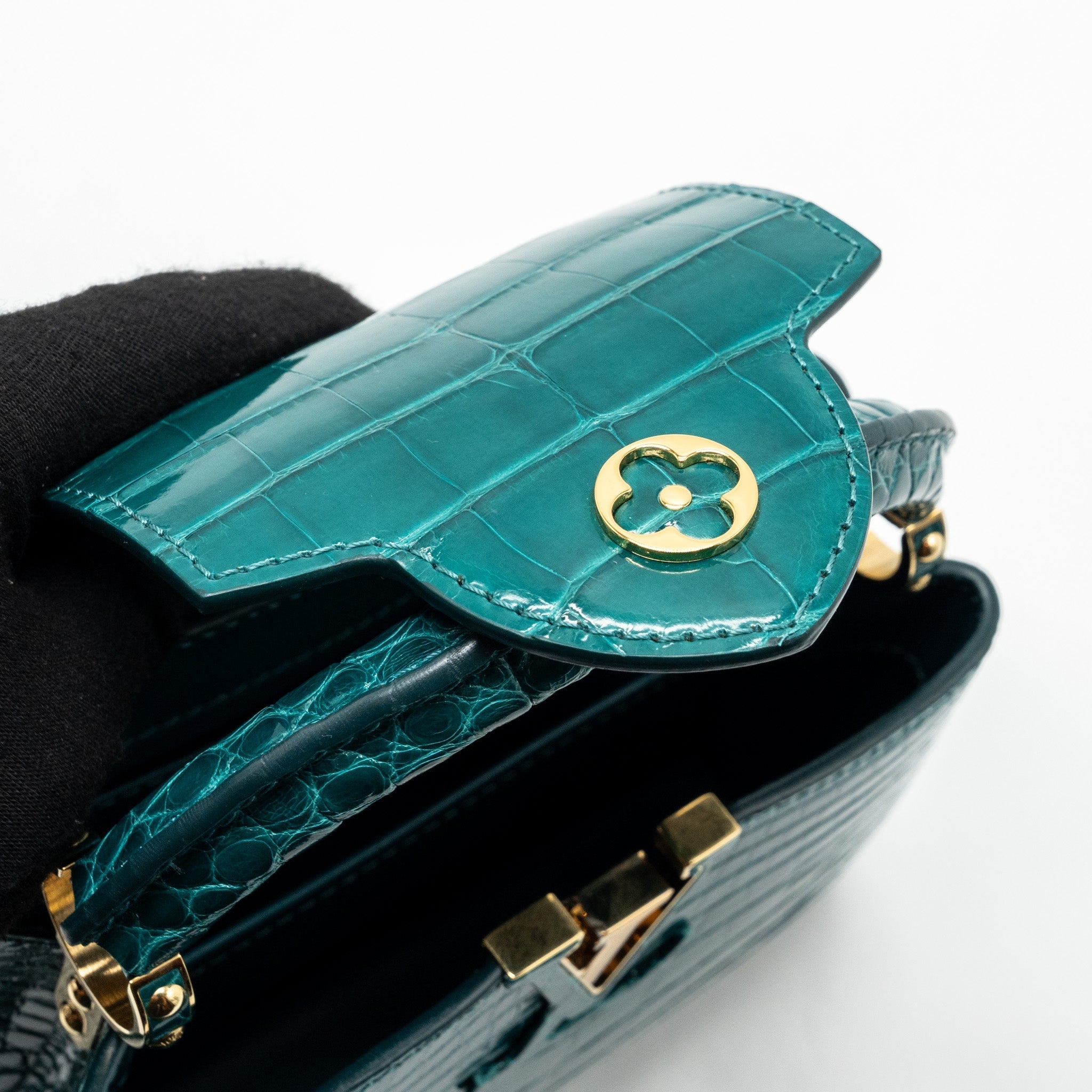 LOUIS VUITTON CAPUCINES MINI CROCODILE BRILLANT BLUE CANARD GHW