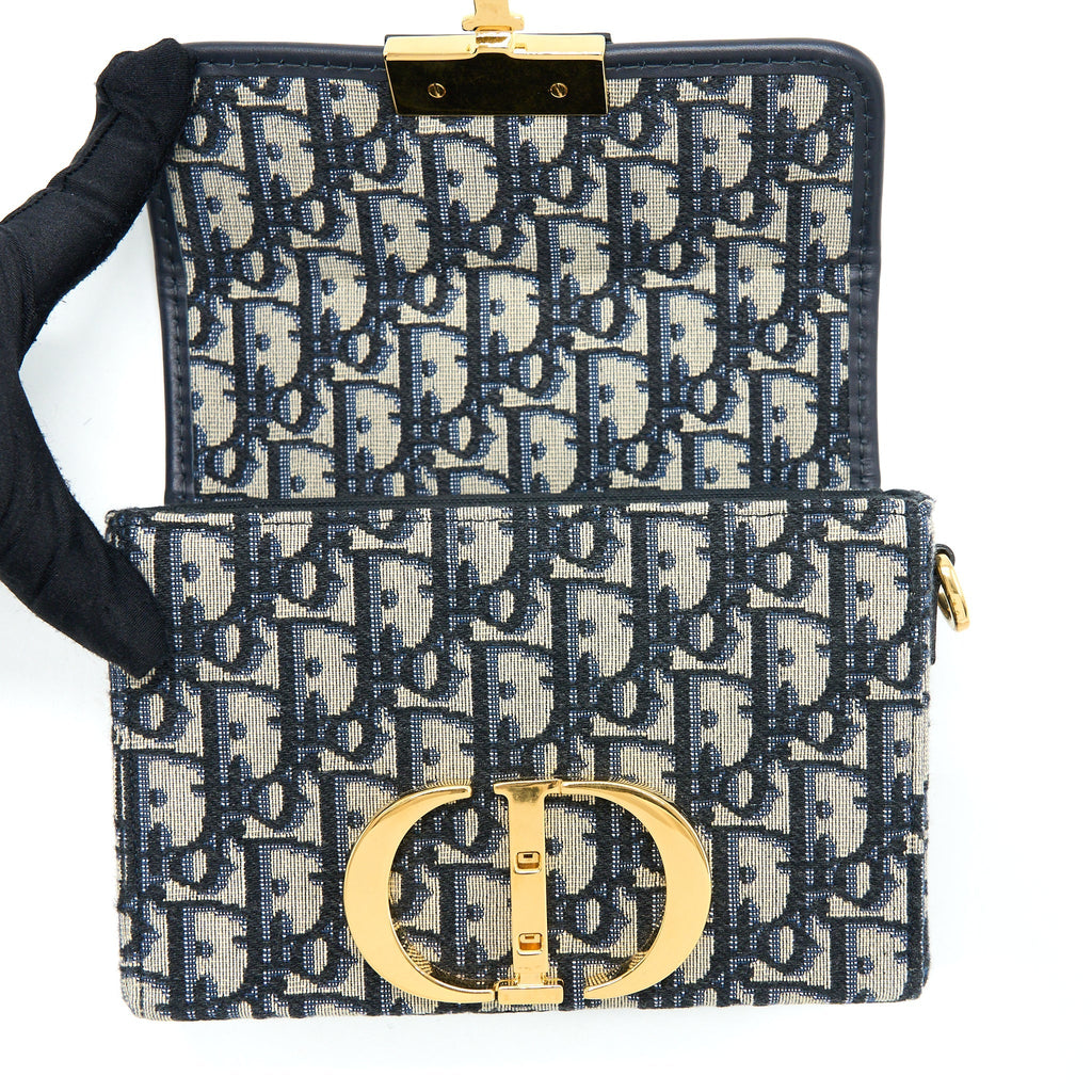 DIOR 30 MONTAIGNE MINI BOX BAG BLUE OBLIQUE GHW