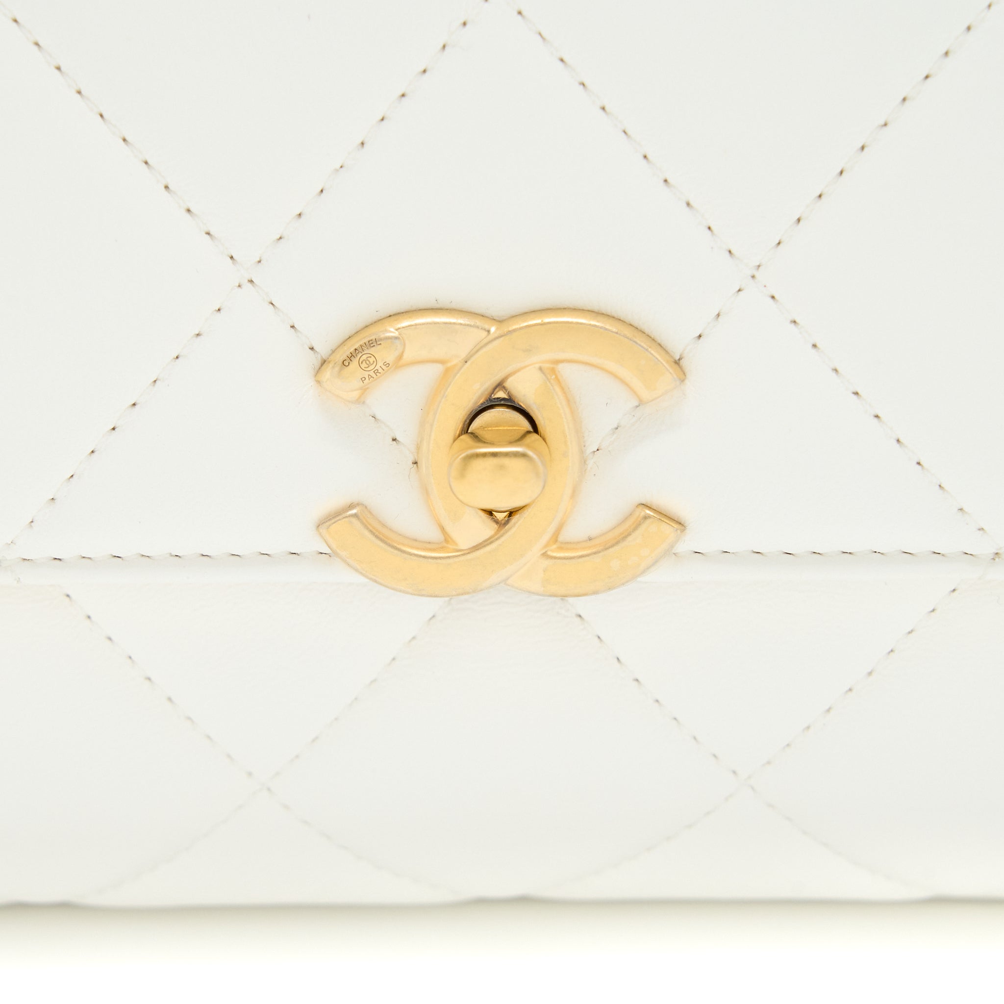 CHANEL QUILTED FLAP BAG WITH LETTER CHAIN LAMBSKIN WHITE GHW (MICROCHIP)