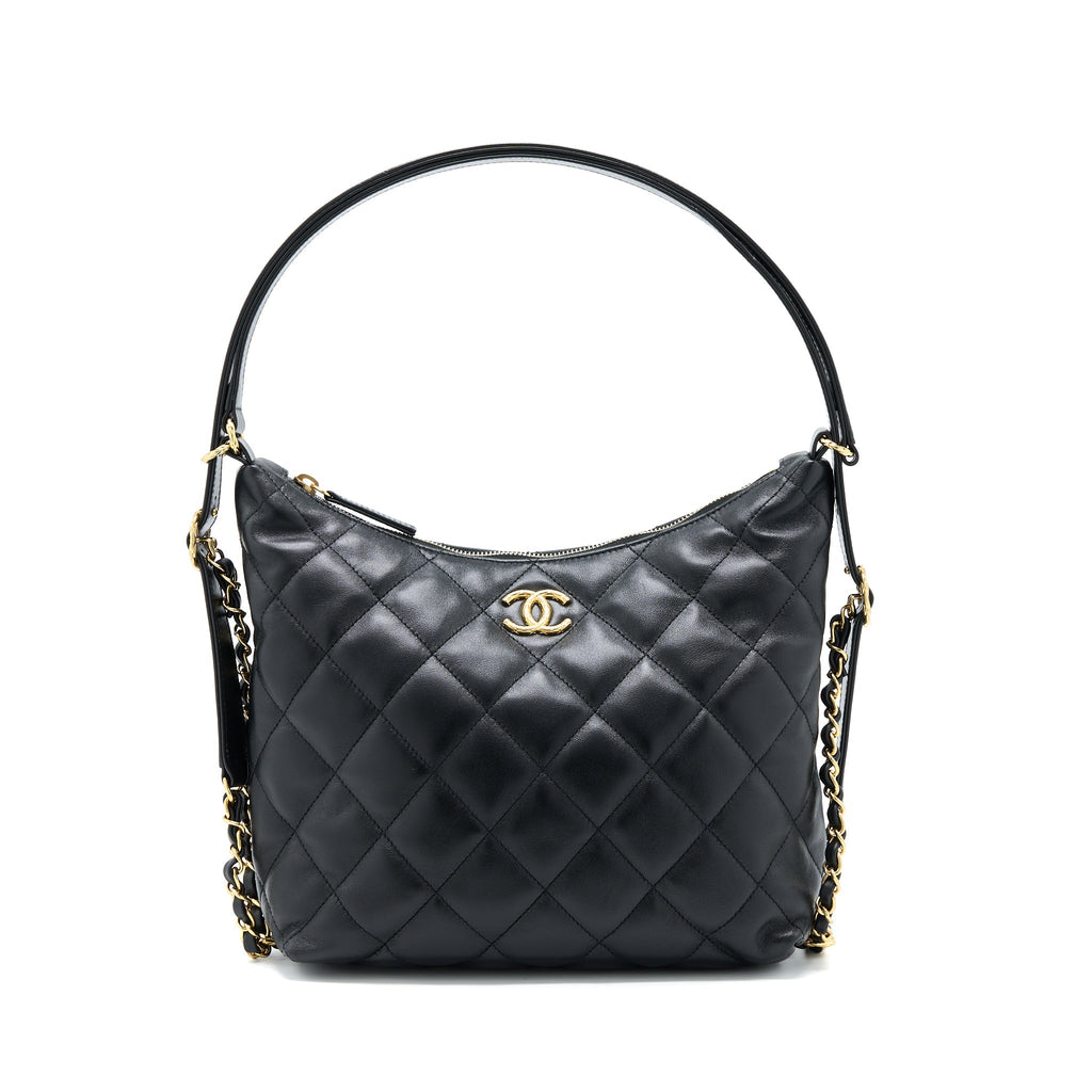 CHANEL 22B HOBO BAG LAMBSKIN BLACK GHW(MICROCHIP)