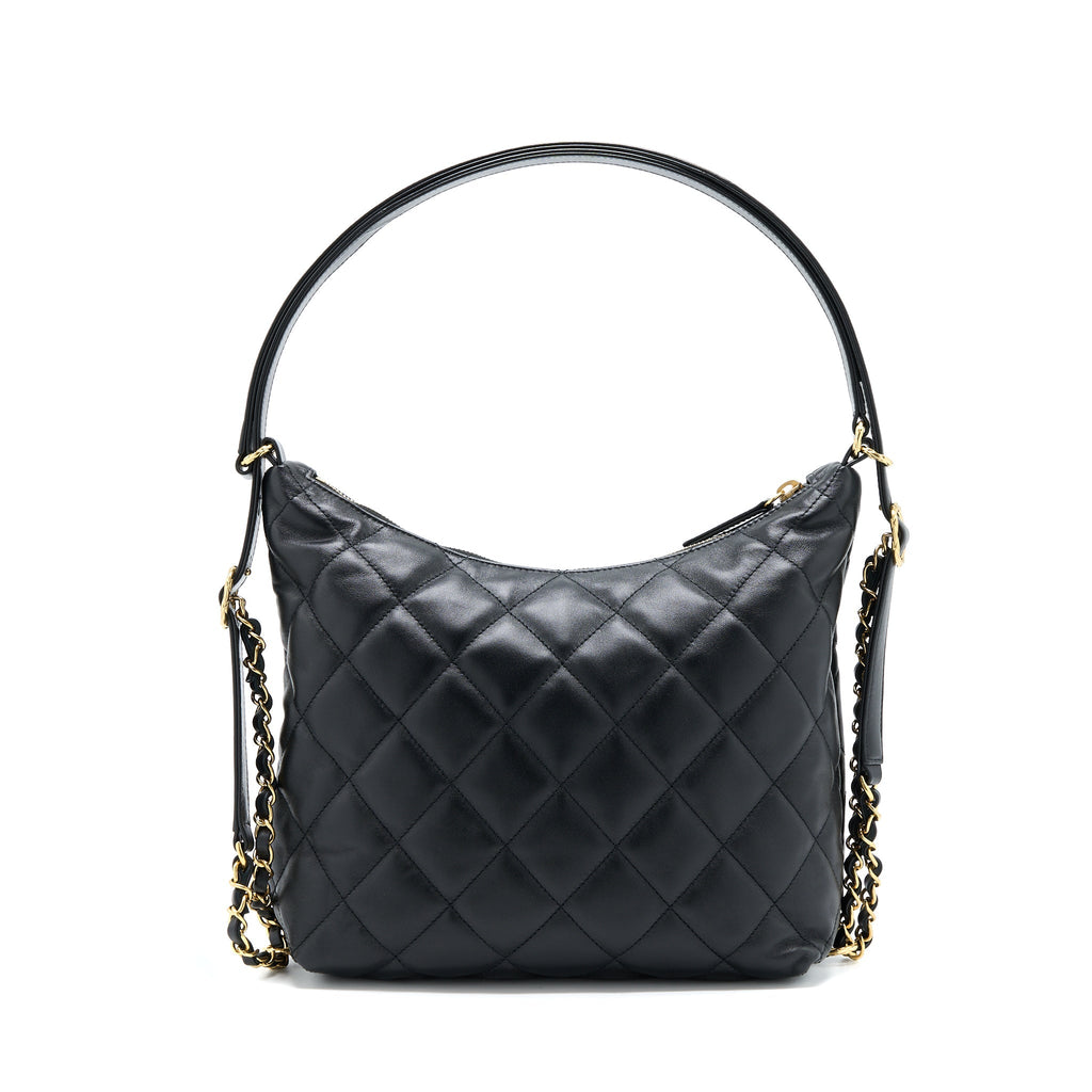 CHANEL 22B HOBO BAG LAMBSKIN BLACK GHW(MICROCHIP)